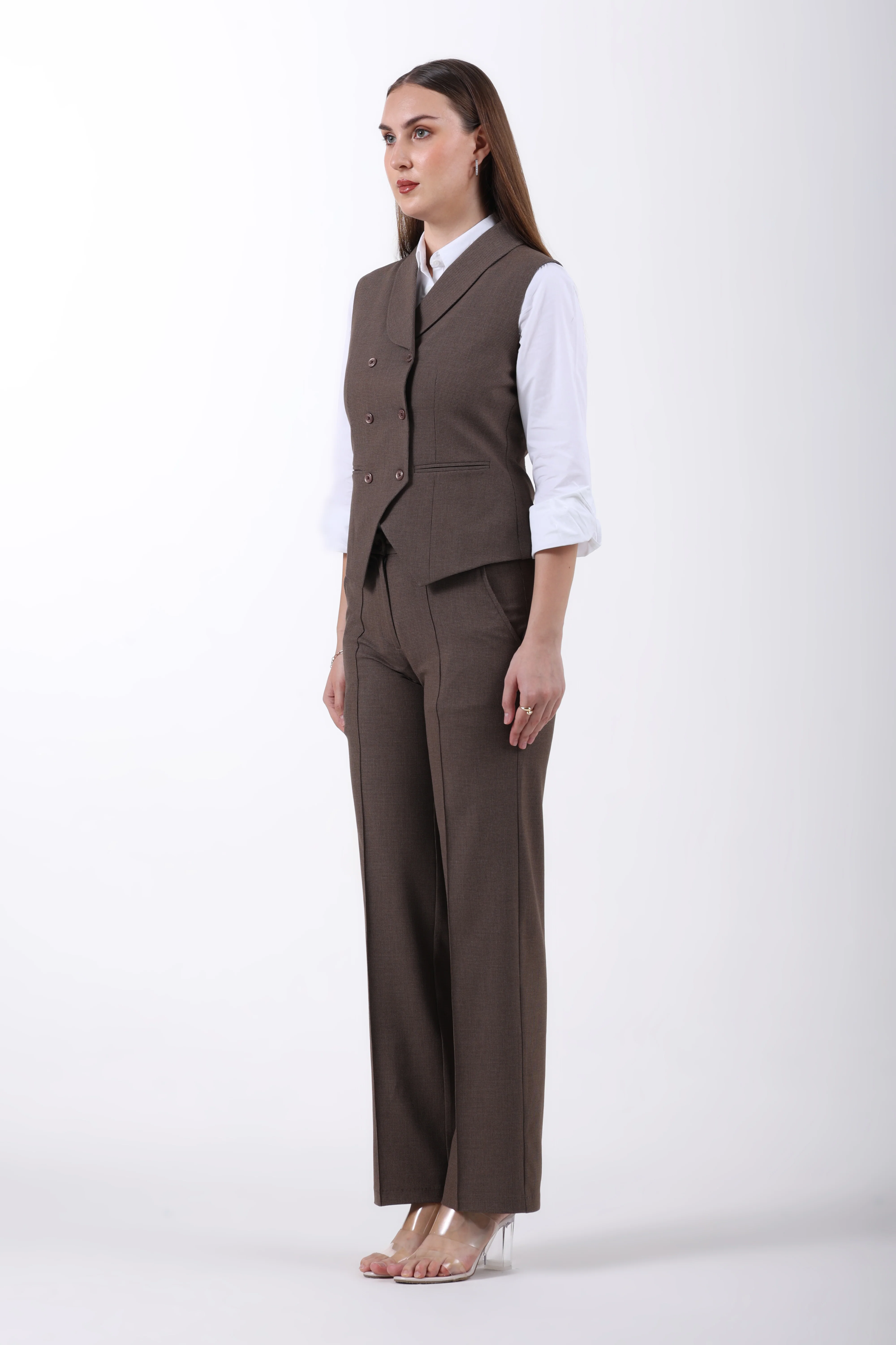 Houndstooth 3-Piece Trouser Co-ord Set – Brown - Image 5