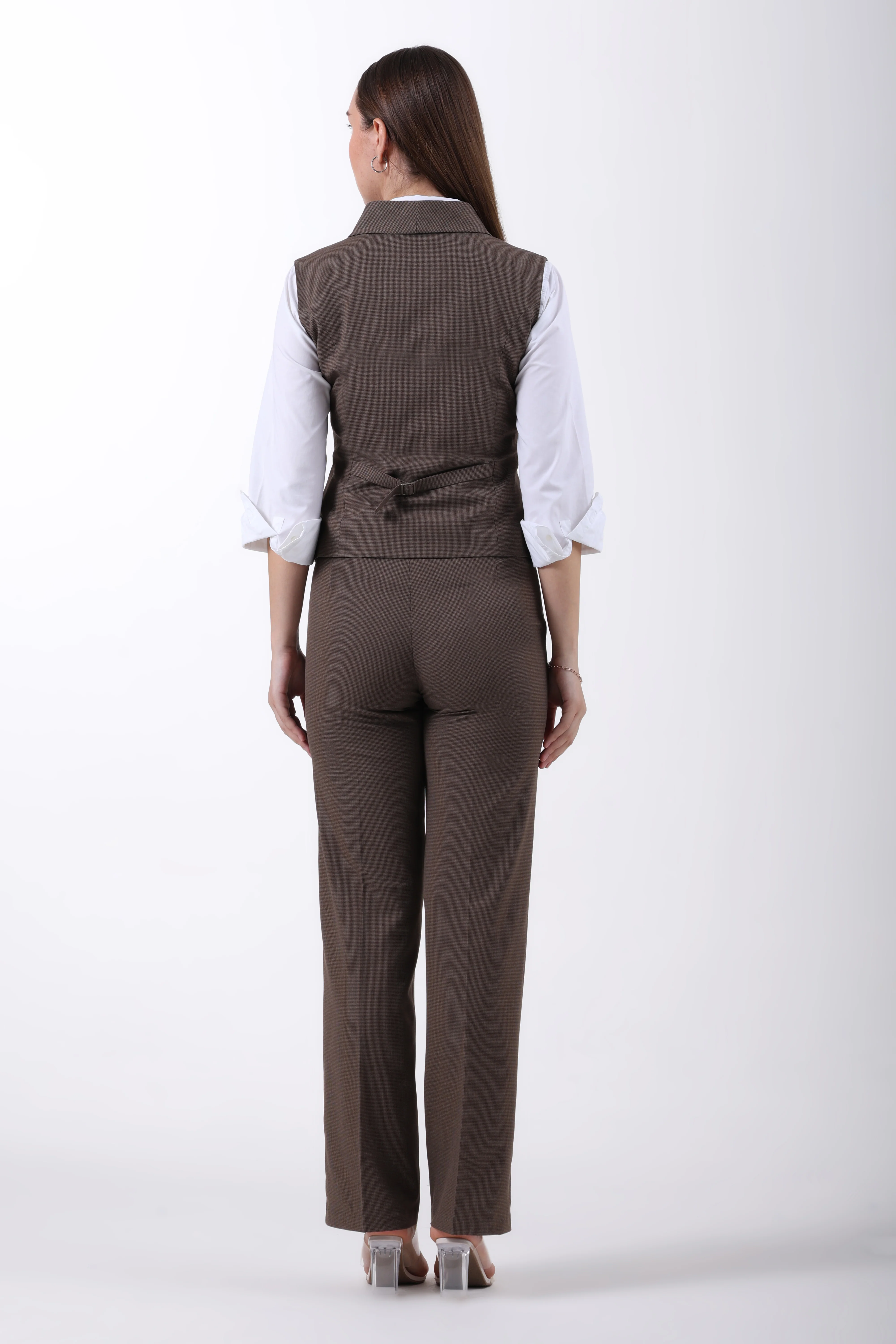 Houndstooth 3-Piece Trouser Co-ord Set – Brown - Image 6