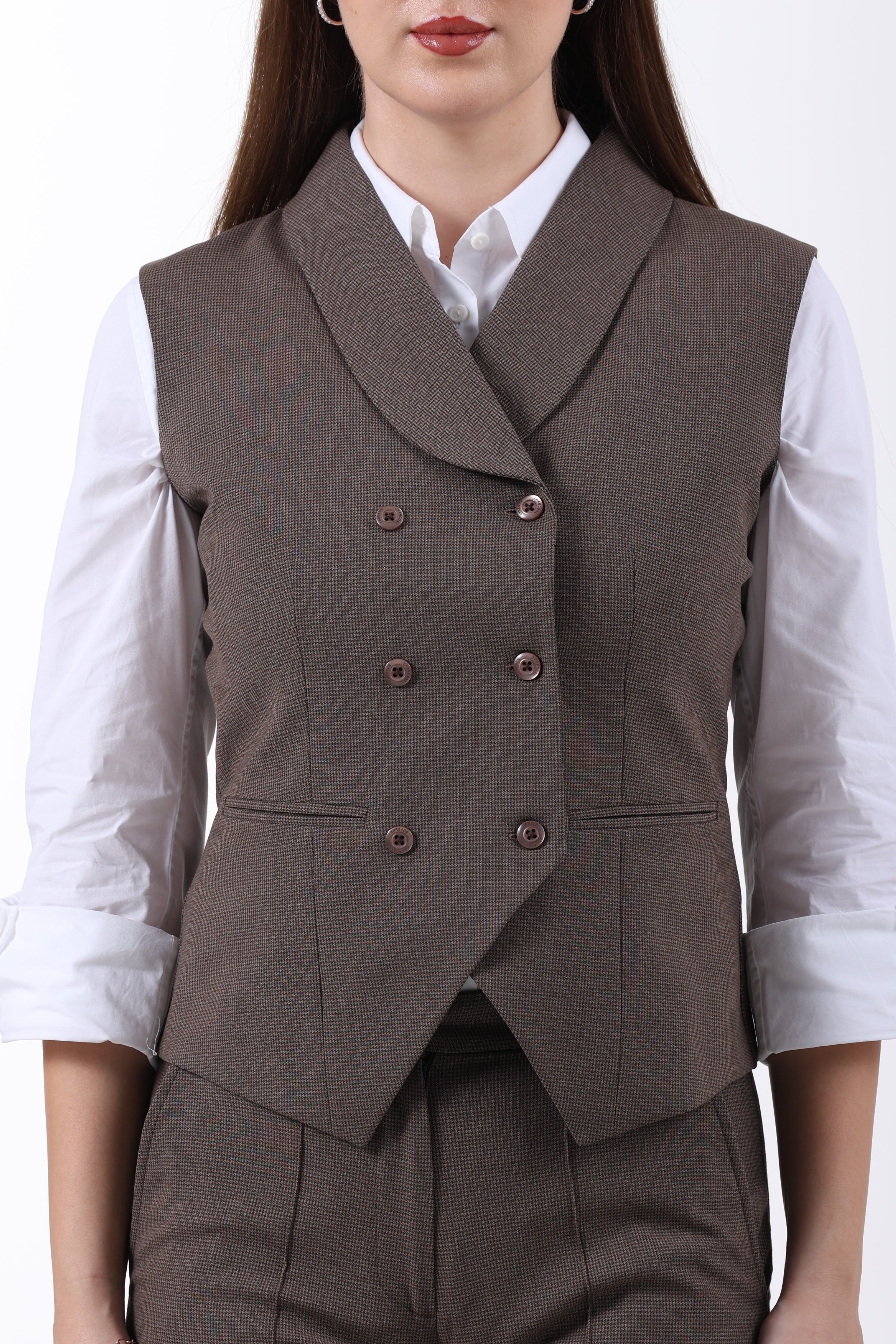 Houndstooth 3-Piece Trouser Co-ord Set – Brown - Image 8