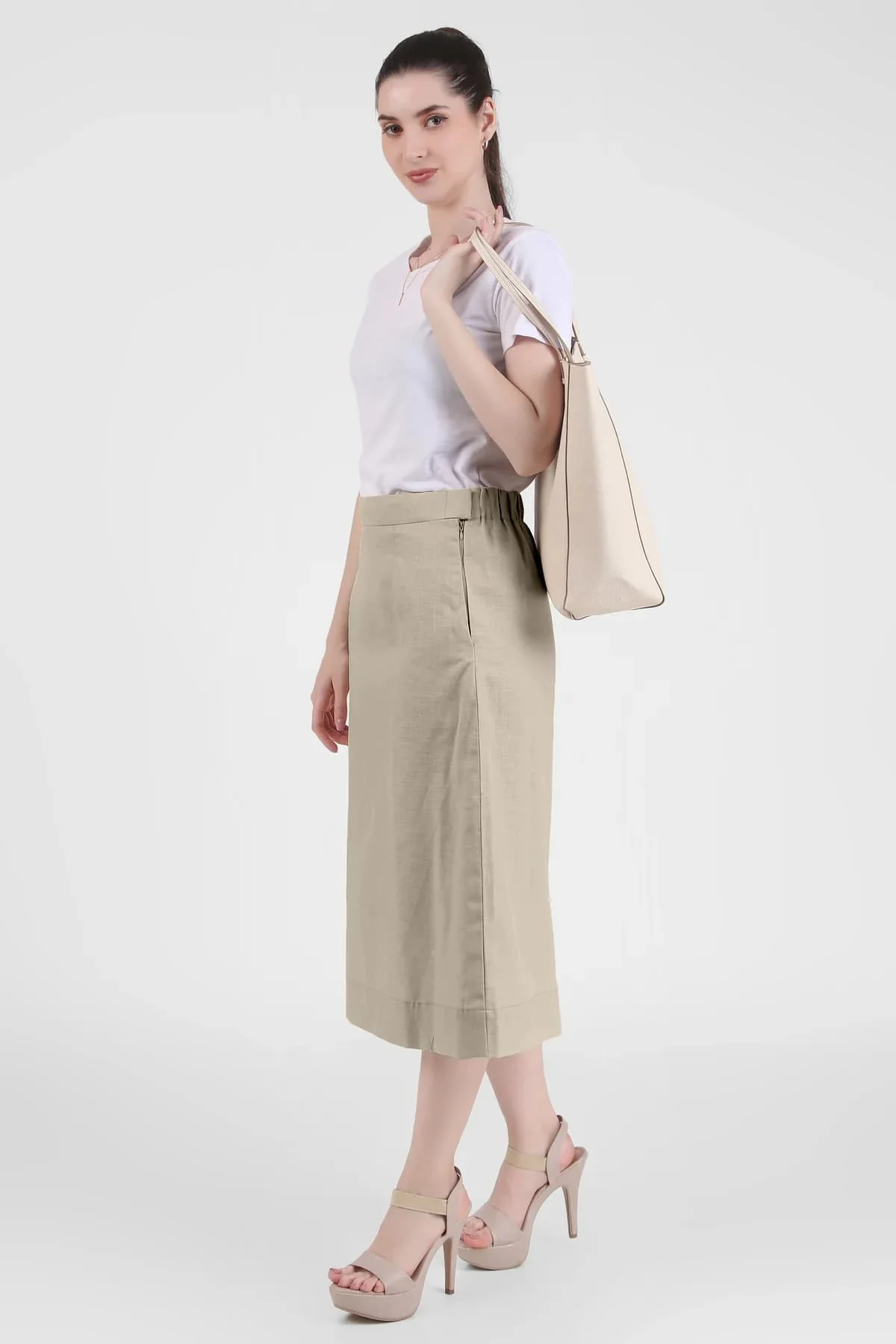 Impeccable Cotton Linen Midi Skirt for Women