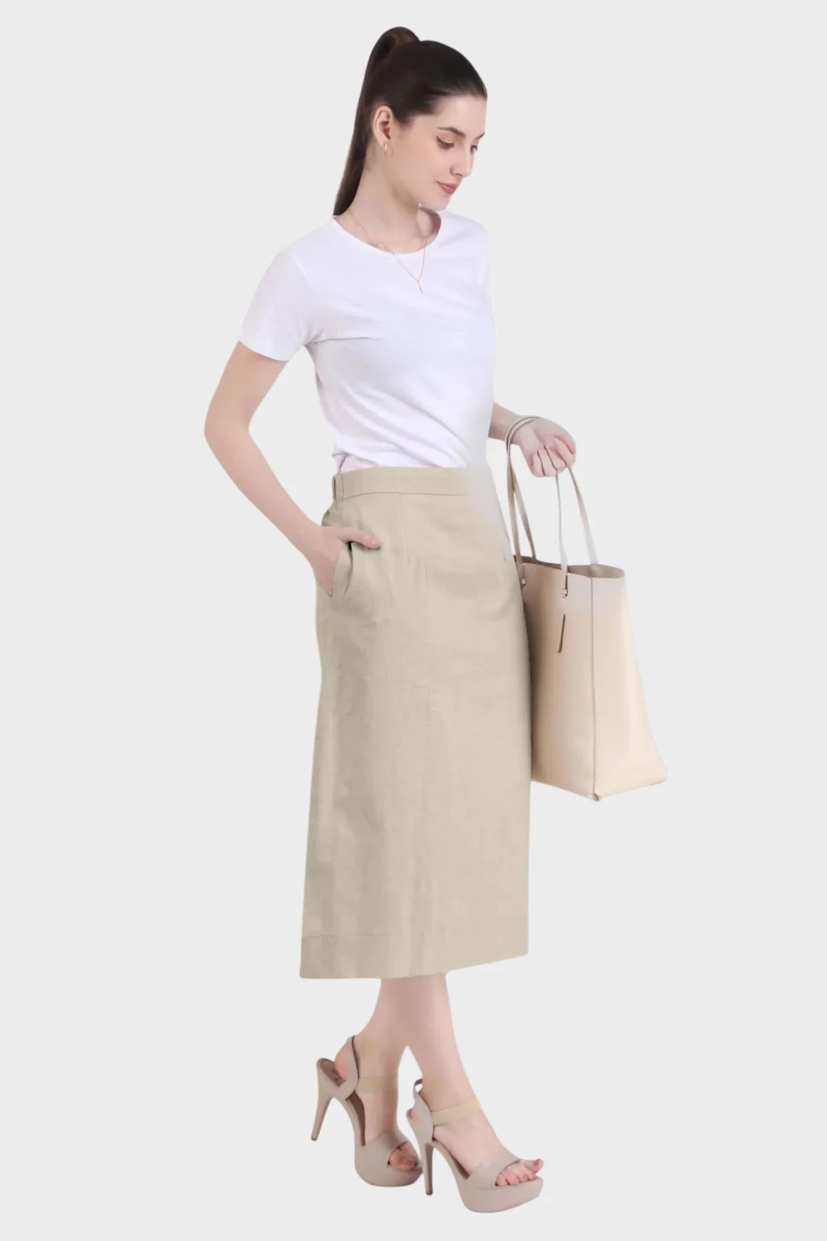 Impeccable Cotton Linen Midi Skirt for Women - Image 2