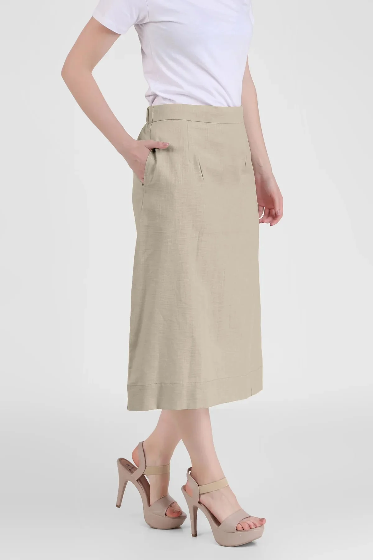 Impeccable Cotton Linen Midi Skirt for Women - Image 5