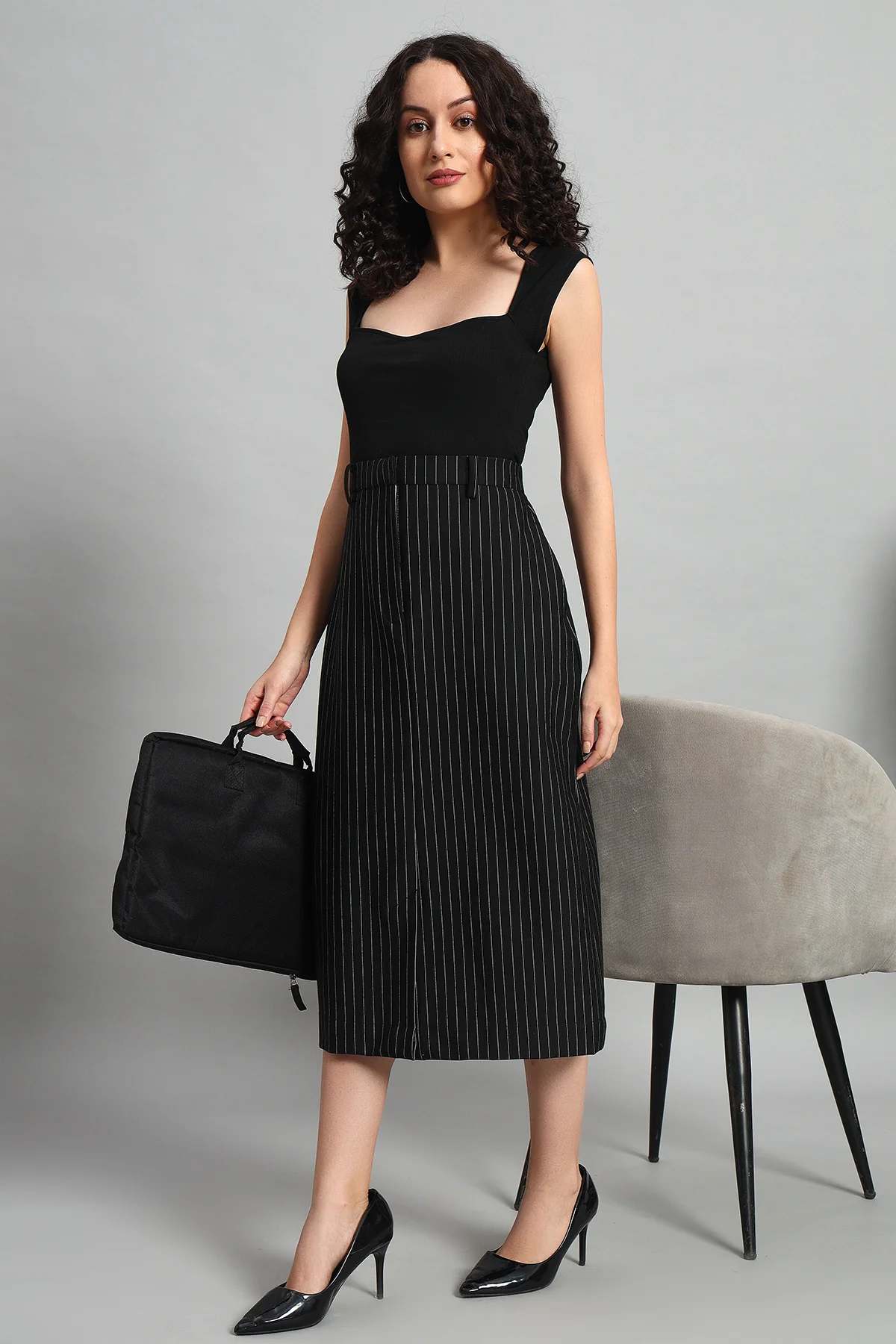 Impeccable Pinstripe Midi Skirt for Women