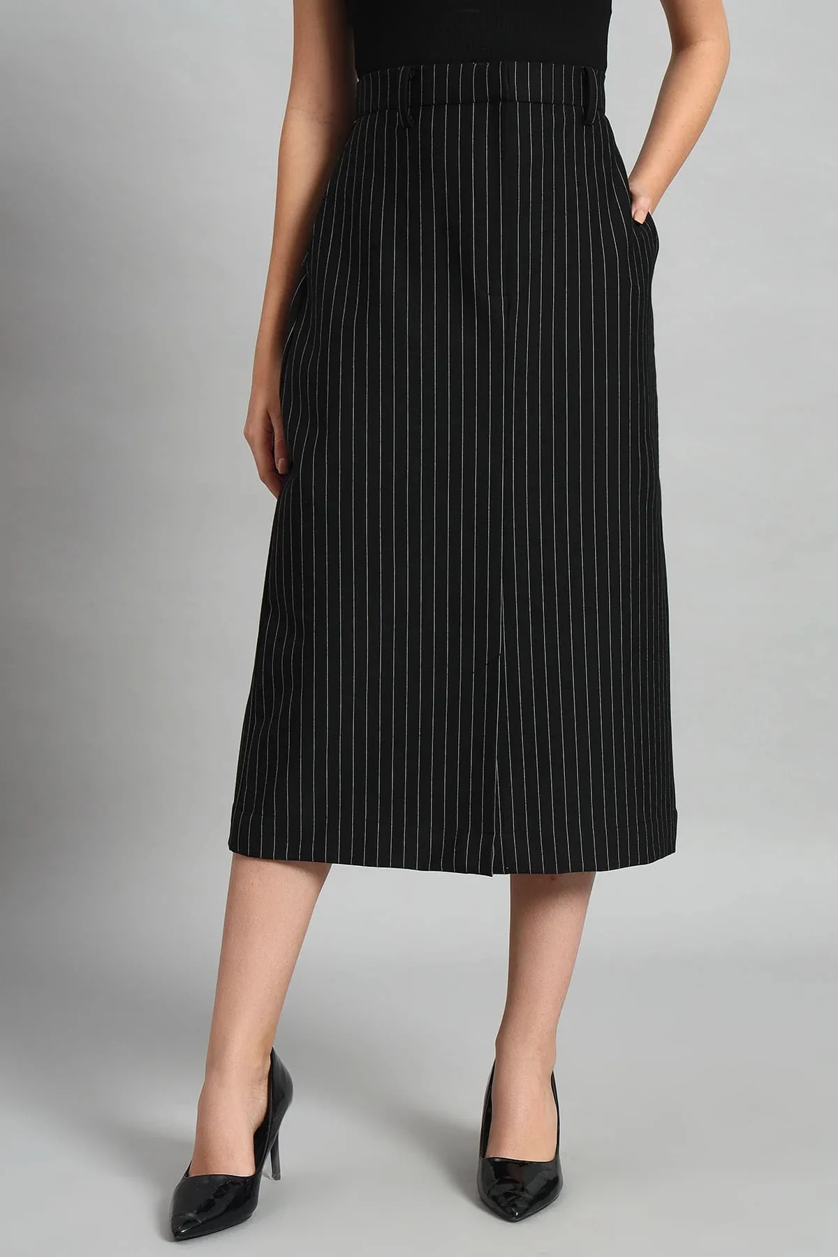 Impeccable Pinstripe Midi Skirt for Women - Image 2