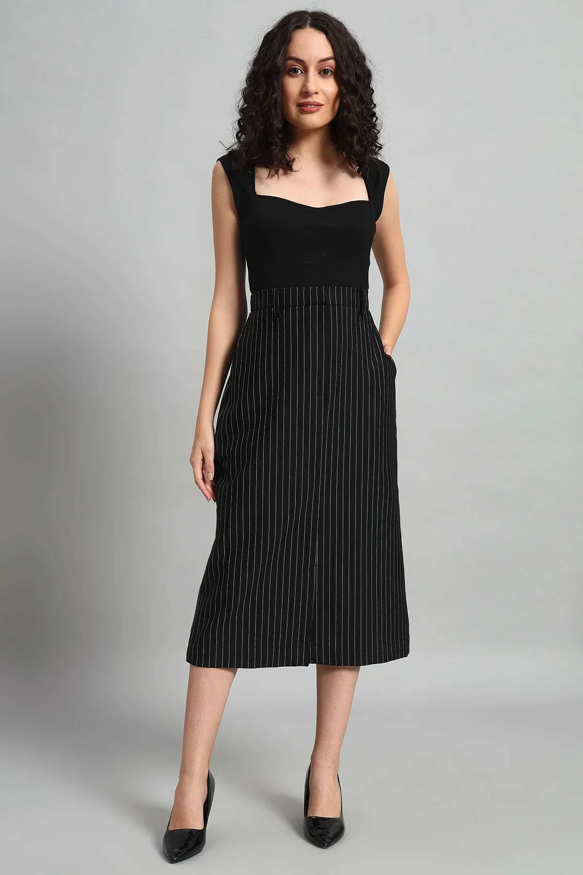 Impeccable Pinstripe Midi Skirt for Women - Image 3