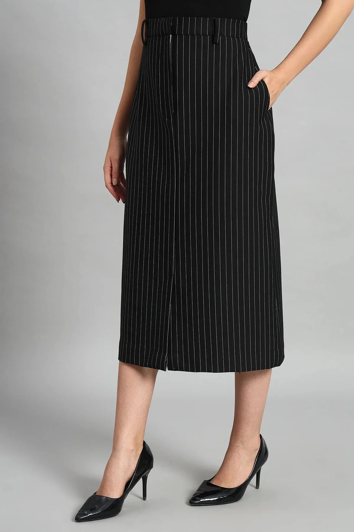 Impeccable Pinstripe Midi Skirt for Women - Image 6