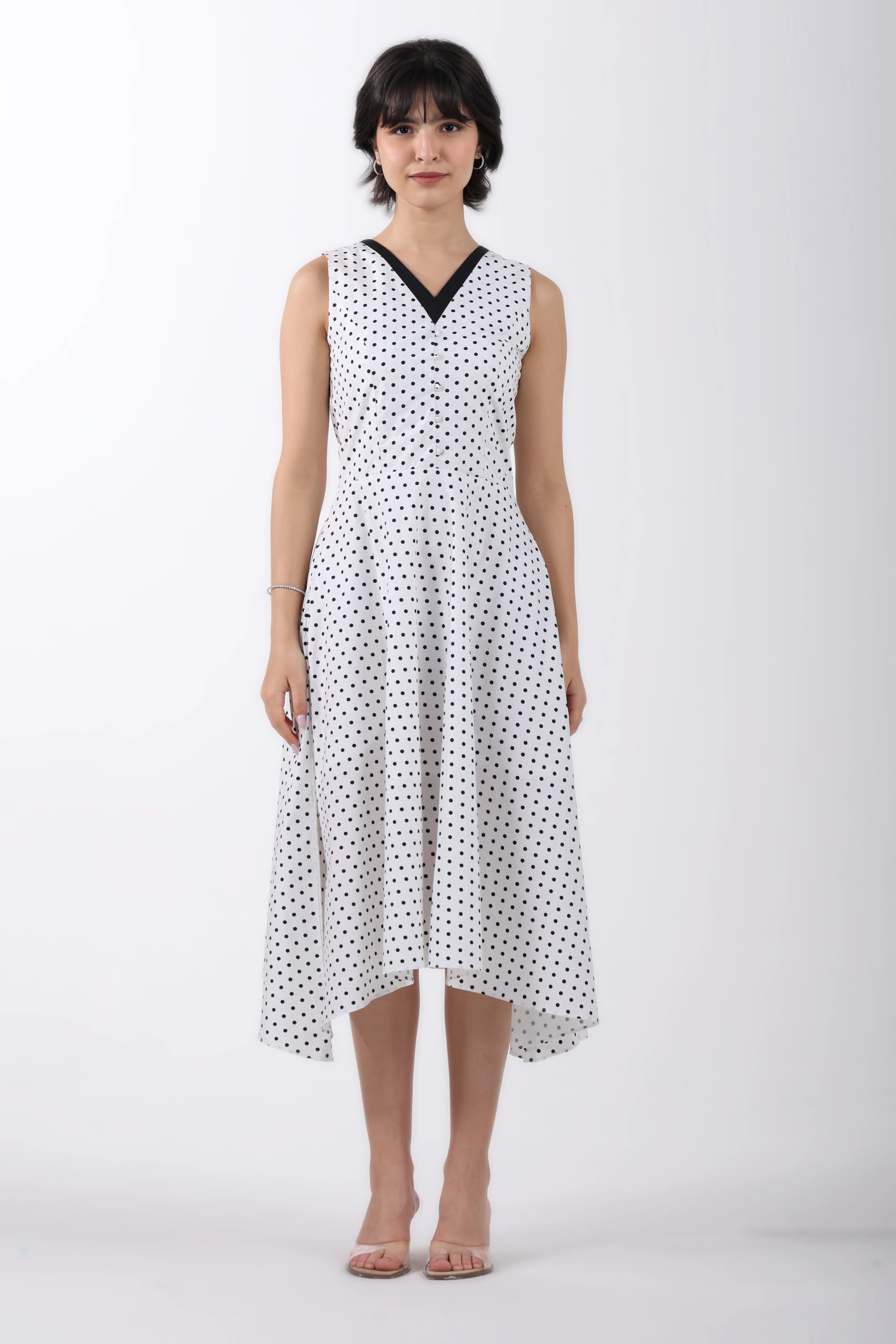 Ivory Polka Poise Asymmetric Cotton Dress - Image 5