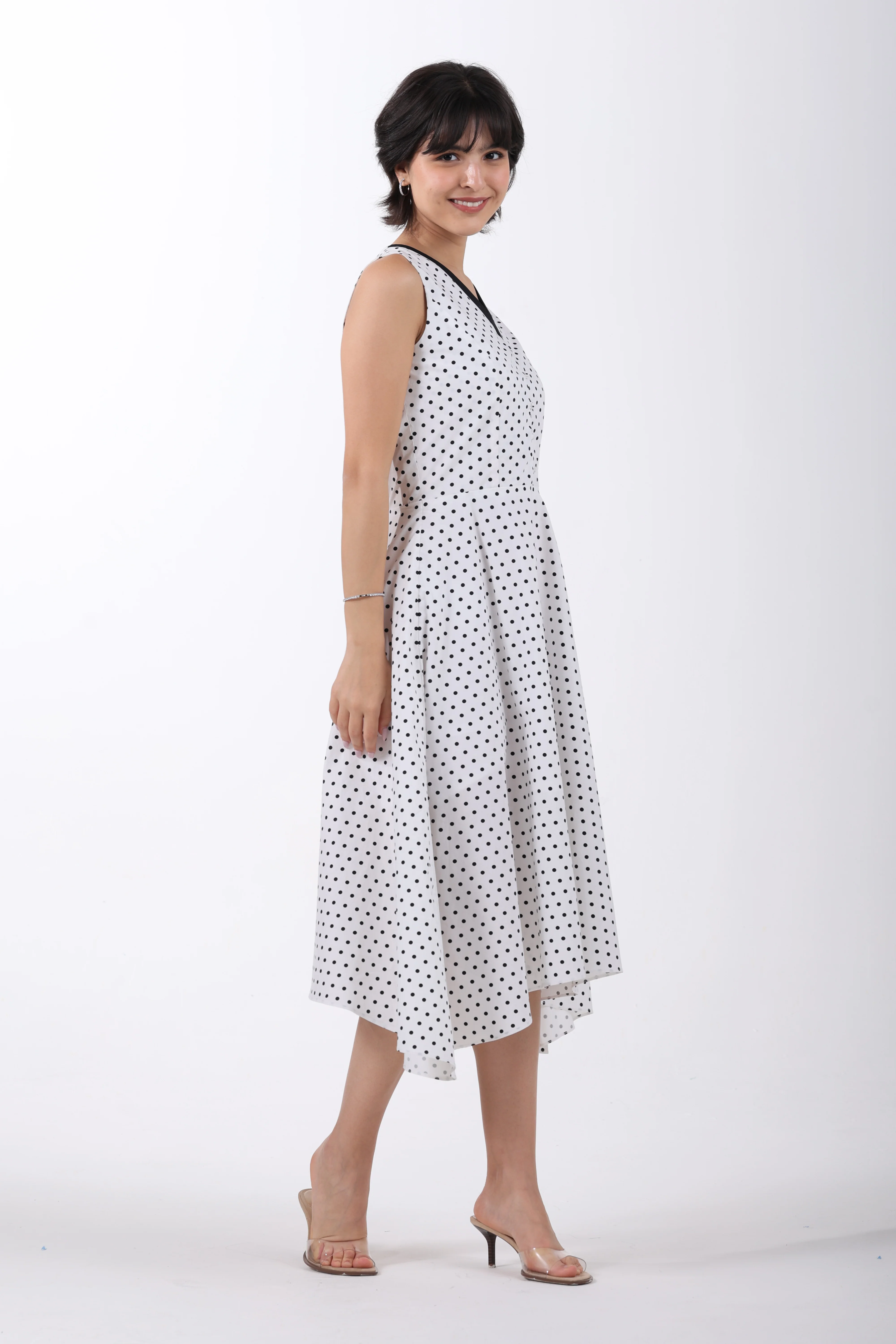 Ivory Polka Poise Asymmetric Cotton Dress - Image 6