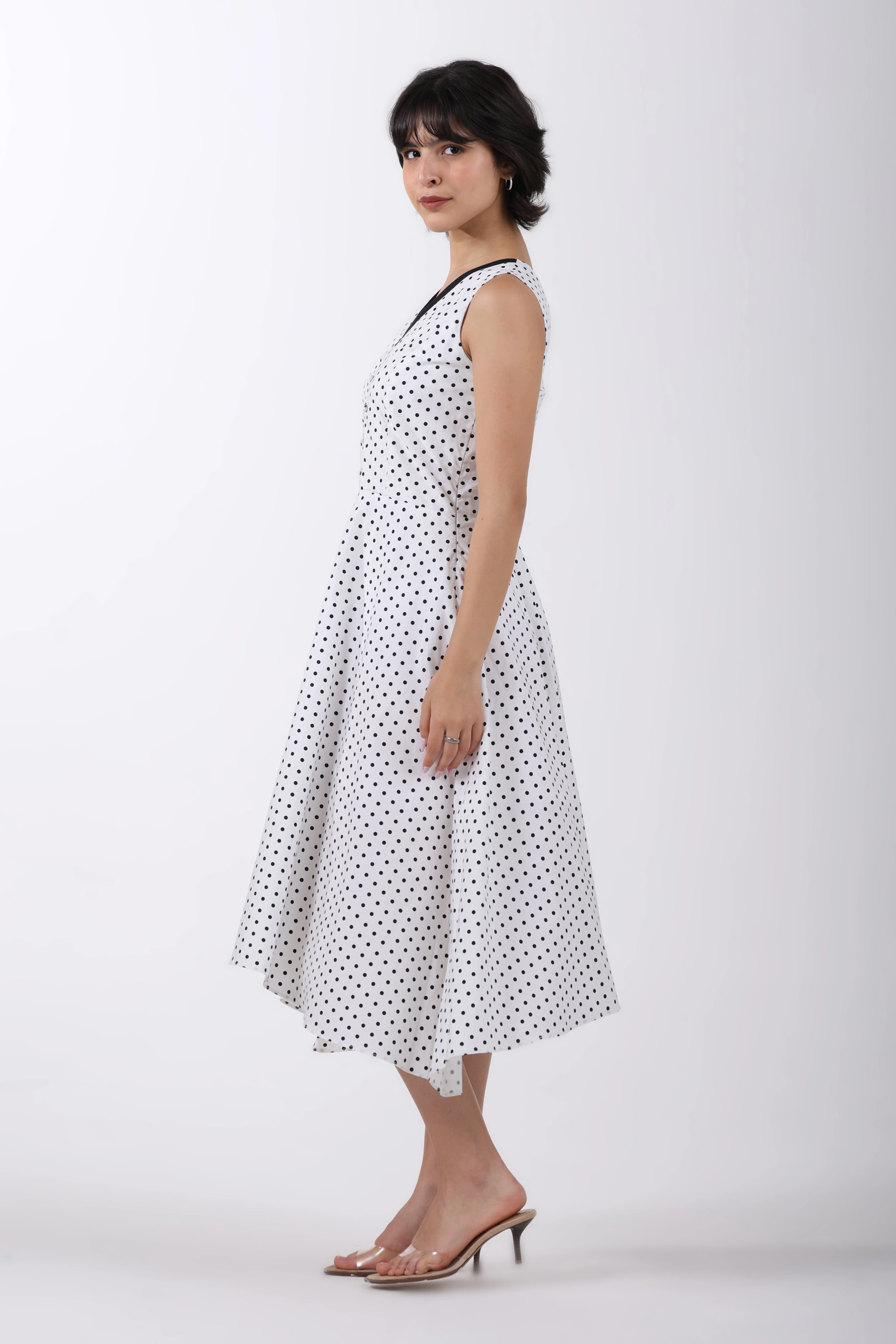 Ivory Polka Poise Asymmetric Cotton Dress - Image 7