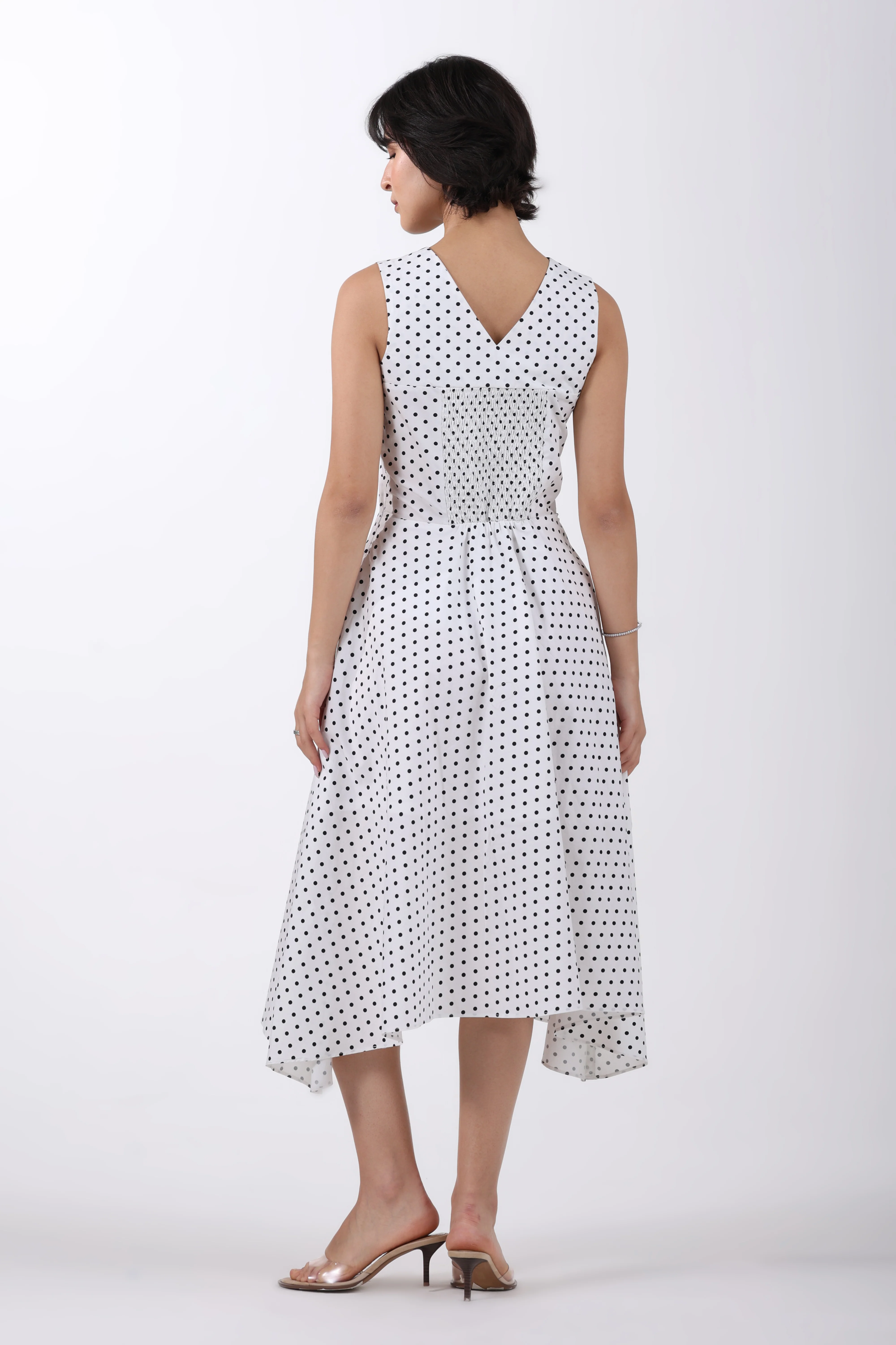 Ivory Polka Poise Asymmetric Cotton Dress - Image 8