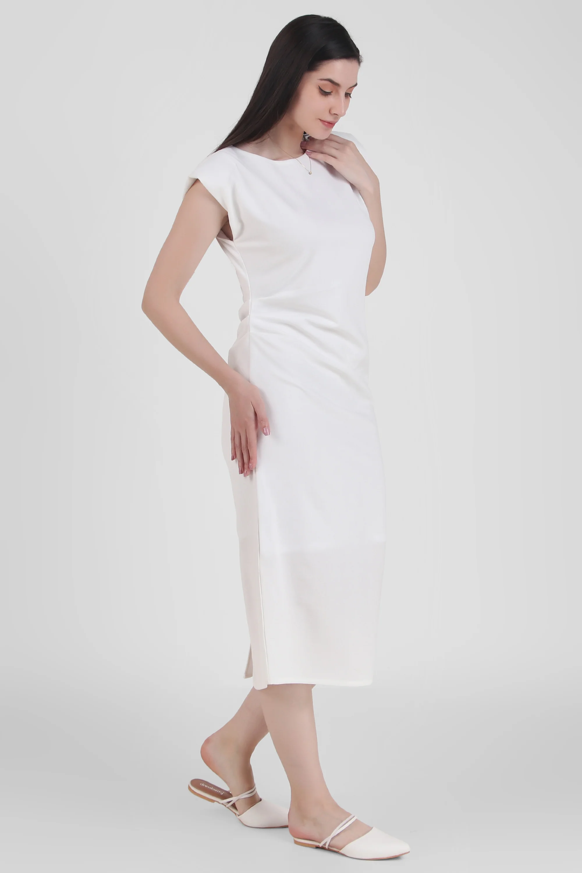 Ivory Sleeveless Midi Dress for Women - Image 2