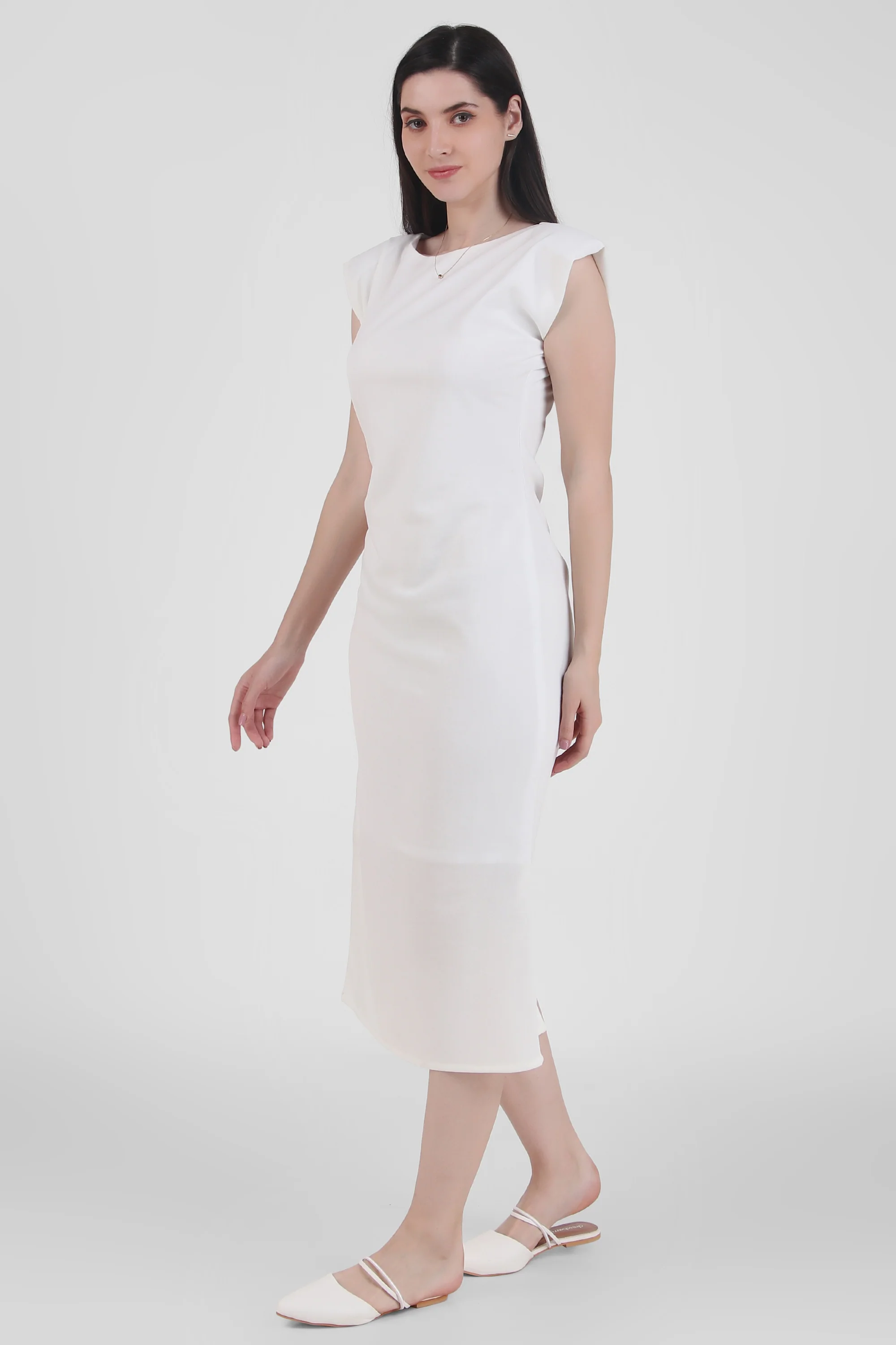 Ivory Sleeveless Midi Dress for Women - Image 3