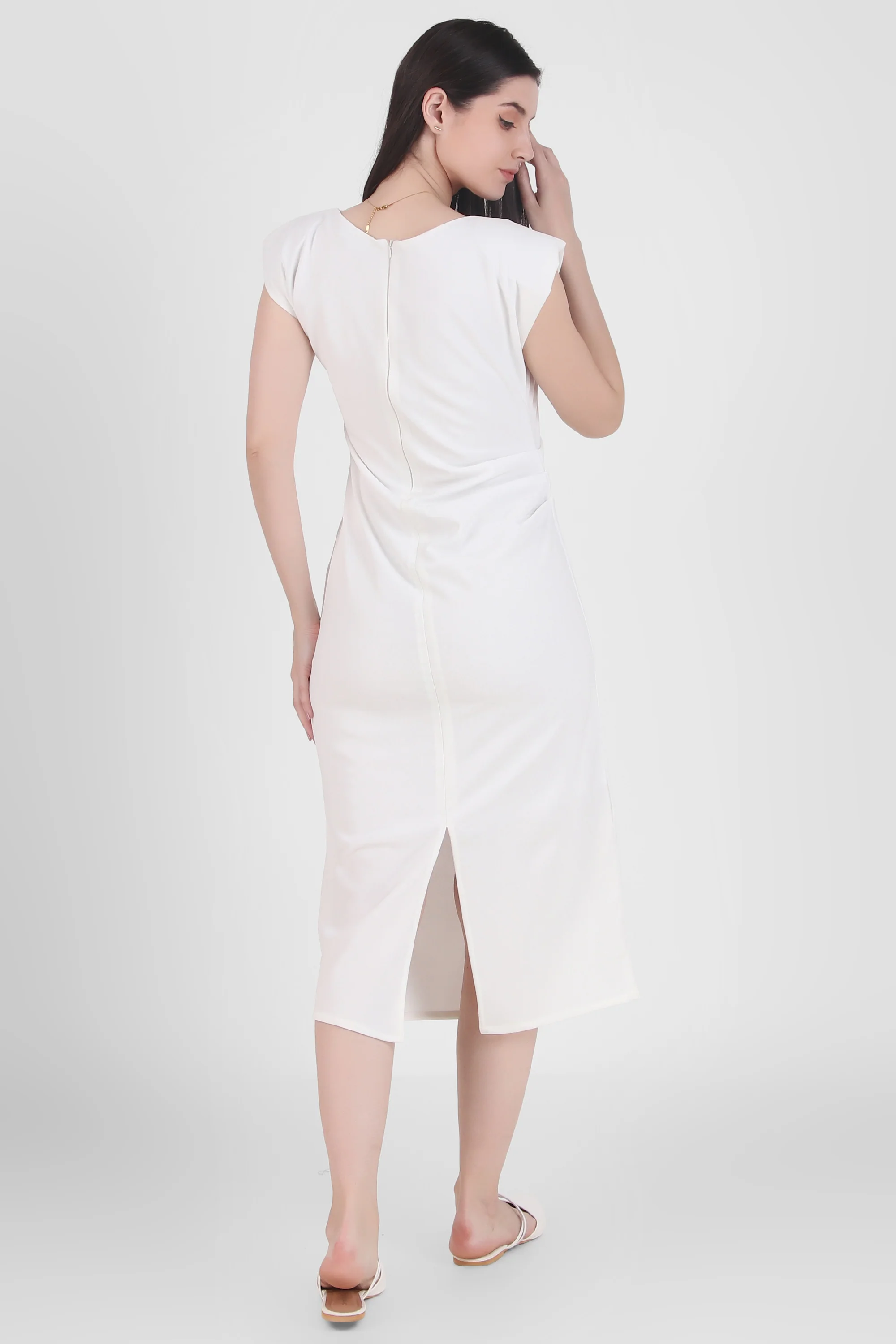 Ivory Sleeveless Midi Dress for Women - Image 4