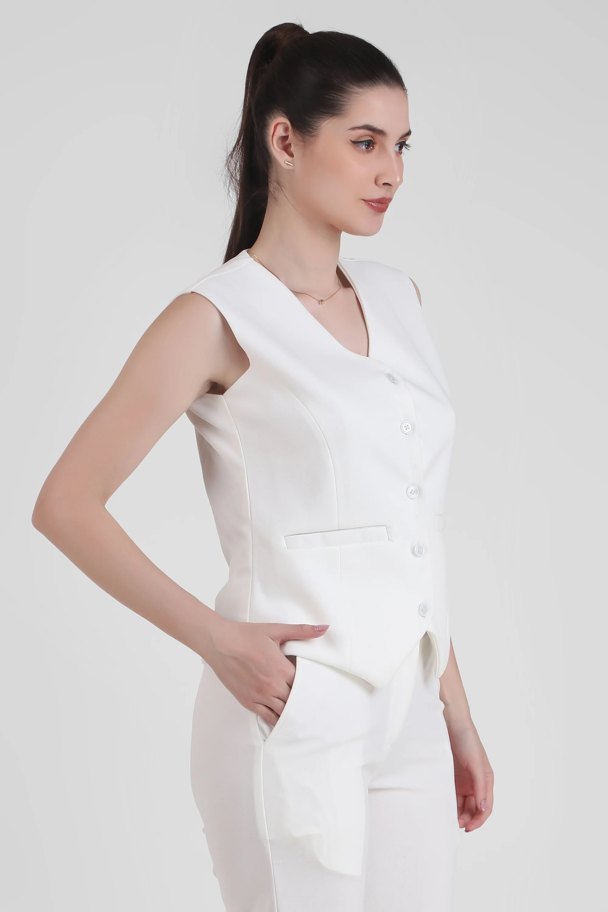 Waistcoat and Trousers Co-ord Set – Ivory - Image 4