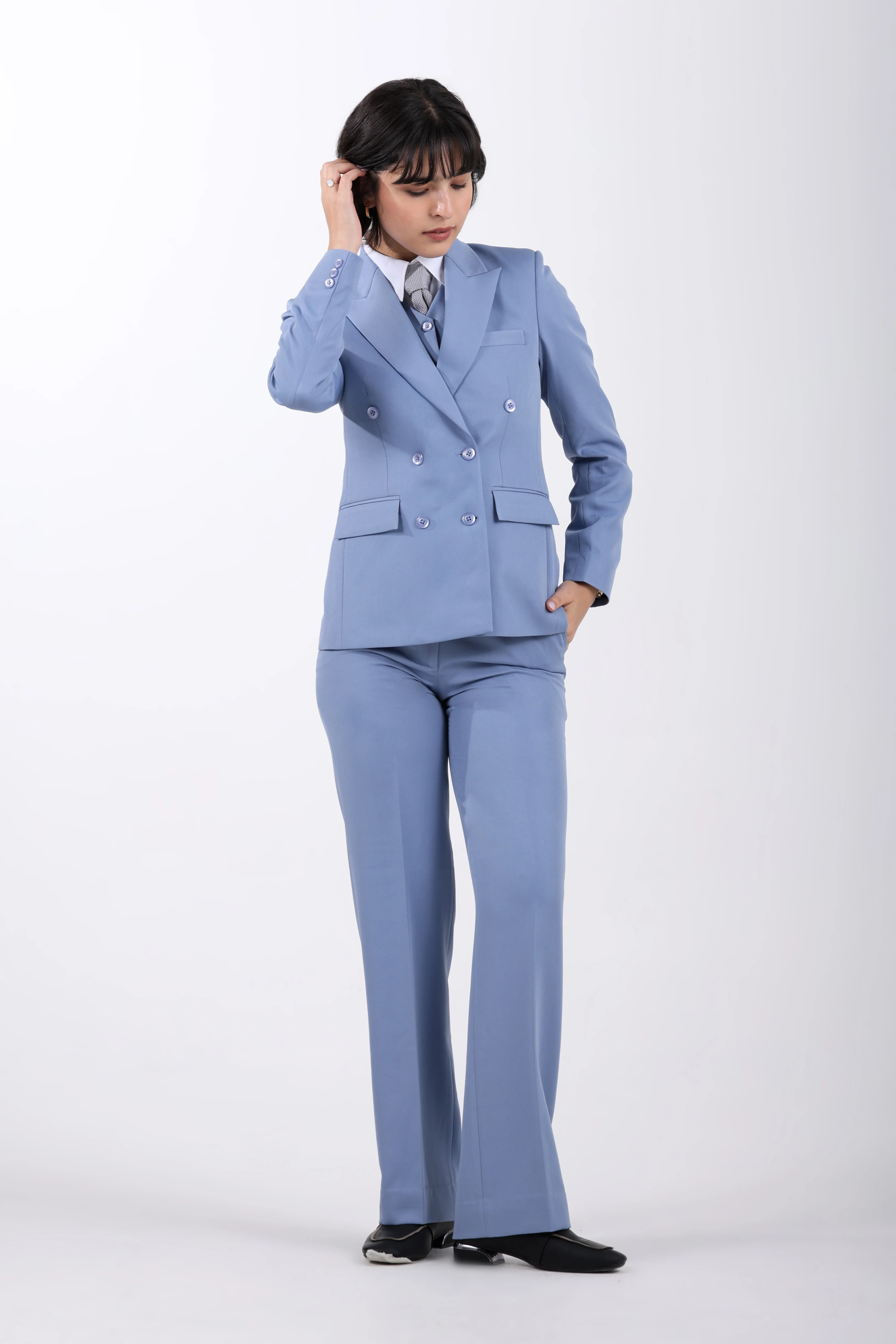 The Limitless Command 3-Piece Double-Breasted Suit Set – Denim Blue - Image 4