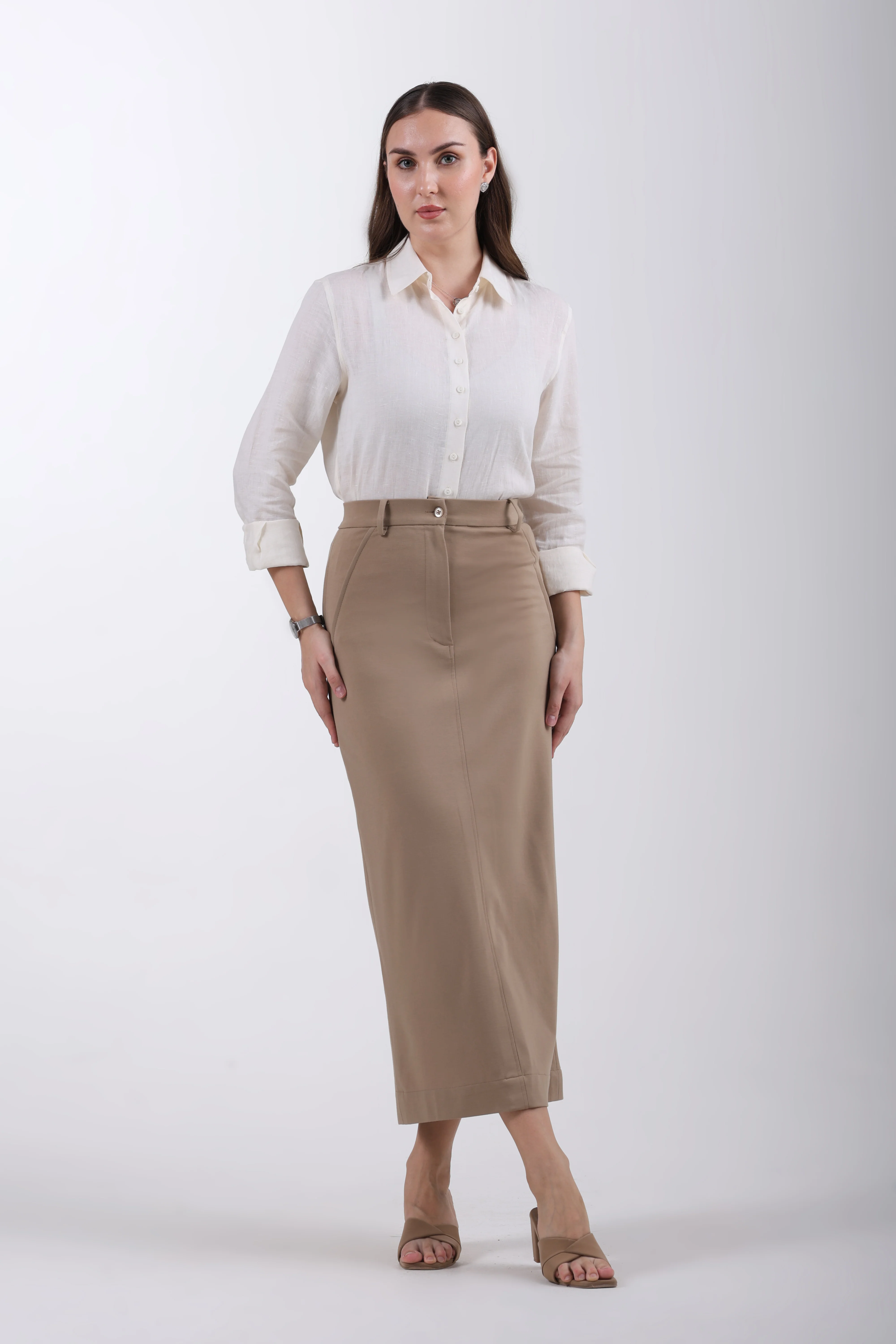 Limitless Core™ Long Pencil Skirt – Beige - Image 3