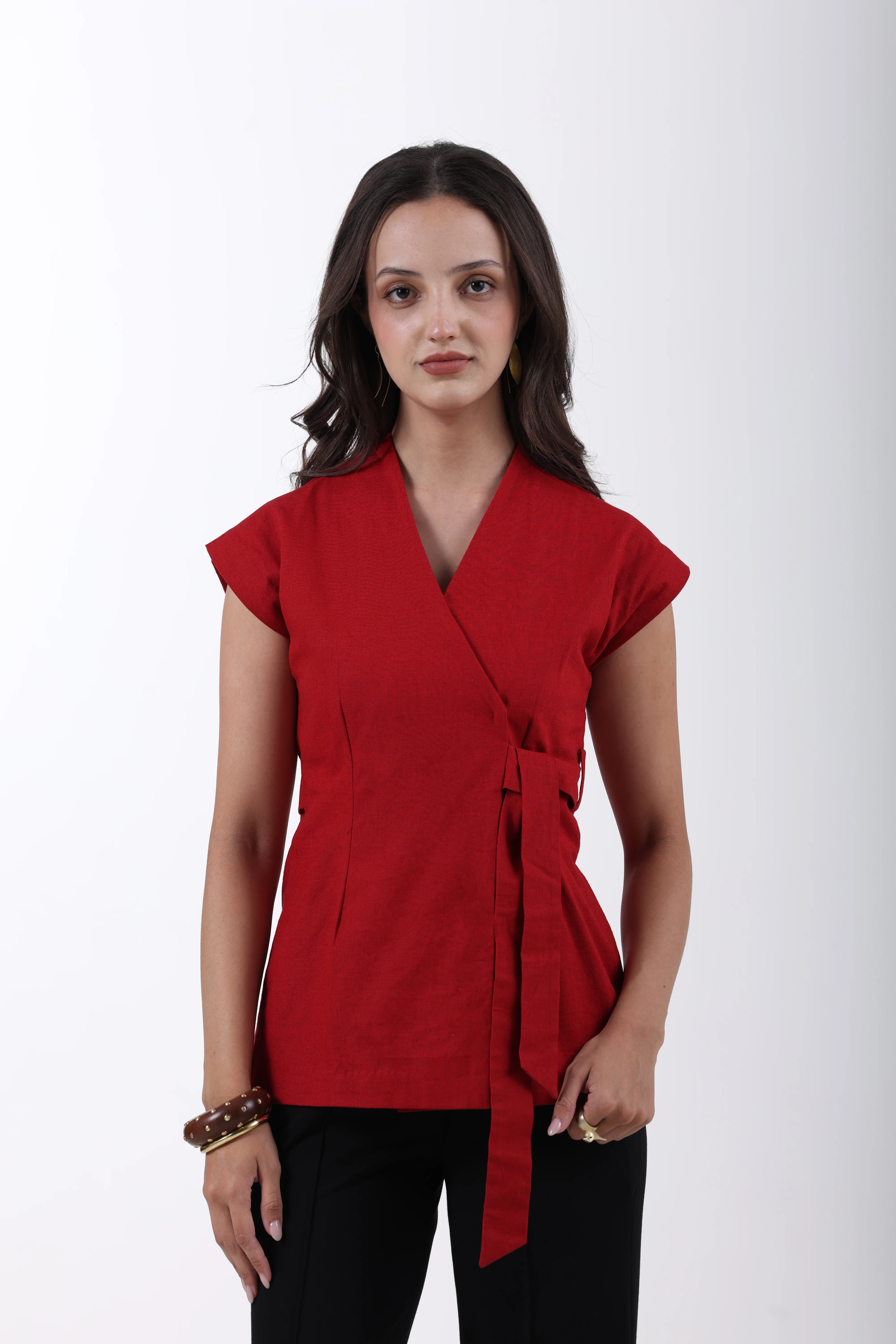 Linen Wrap Style Waistcoat – Red