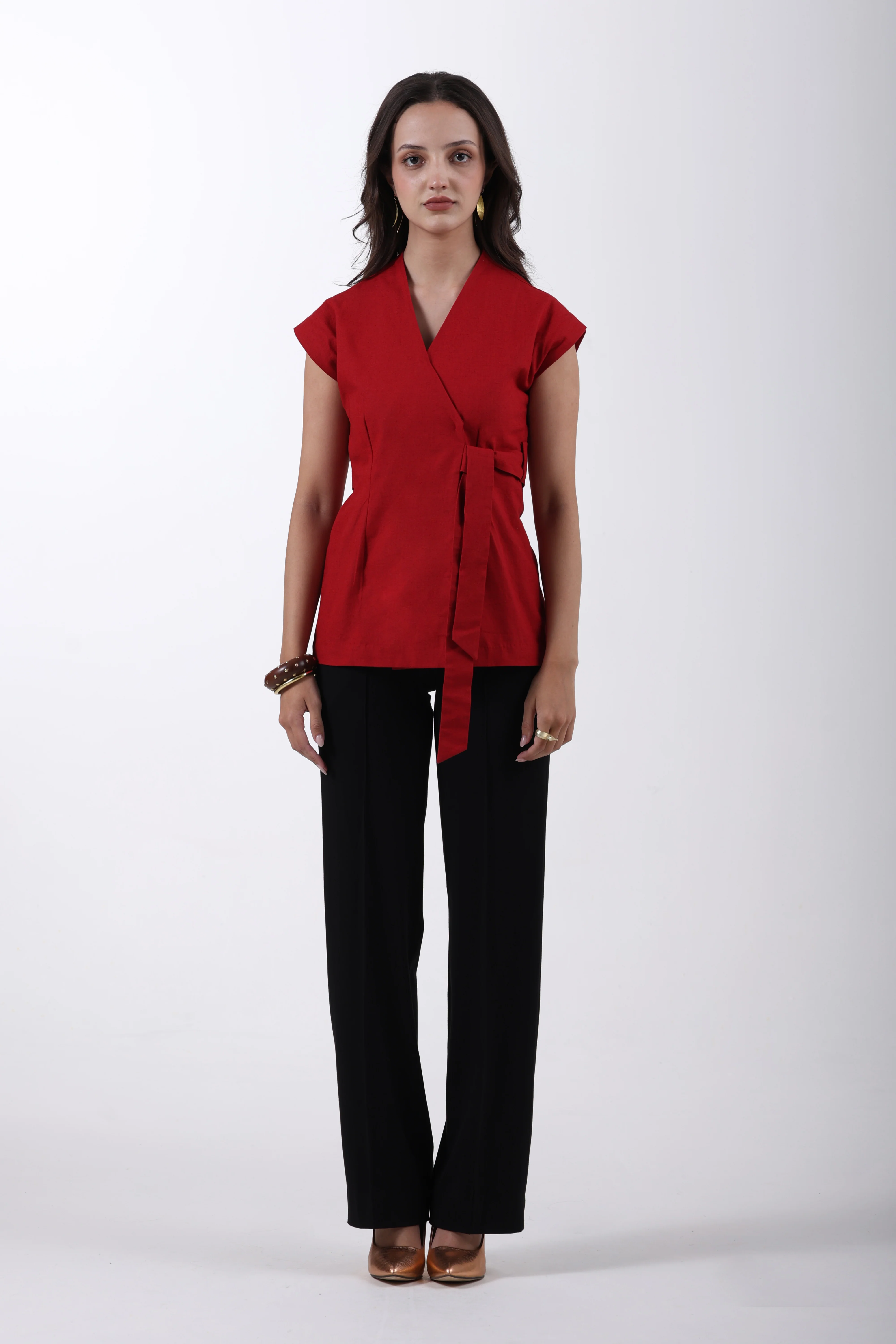 Linen Wrap Style Waistcoat – Red - Image 2