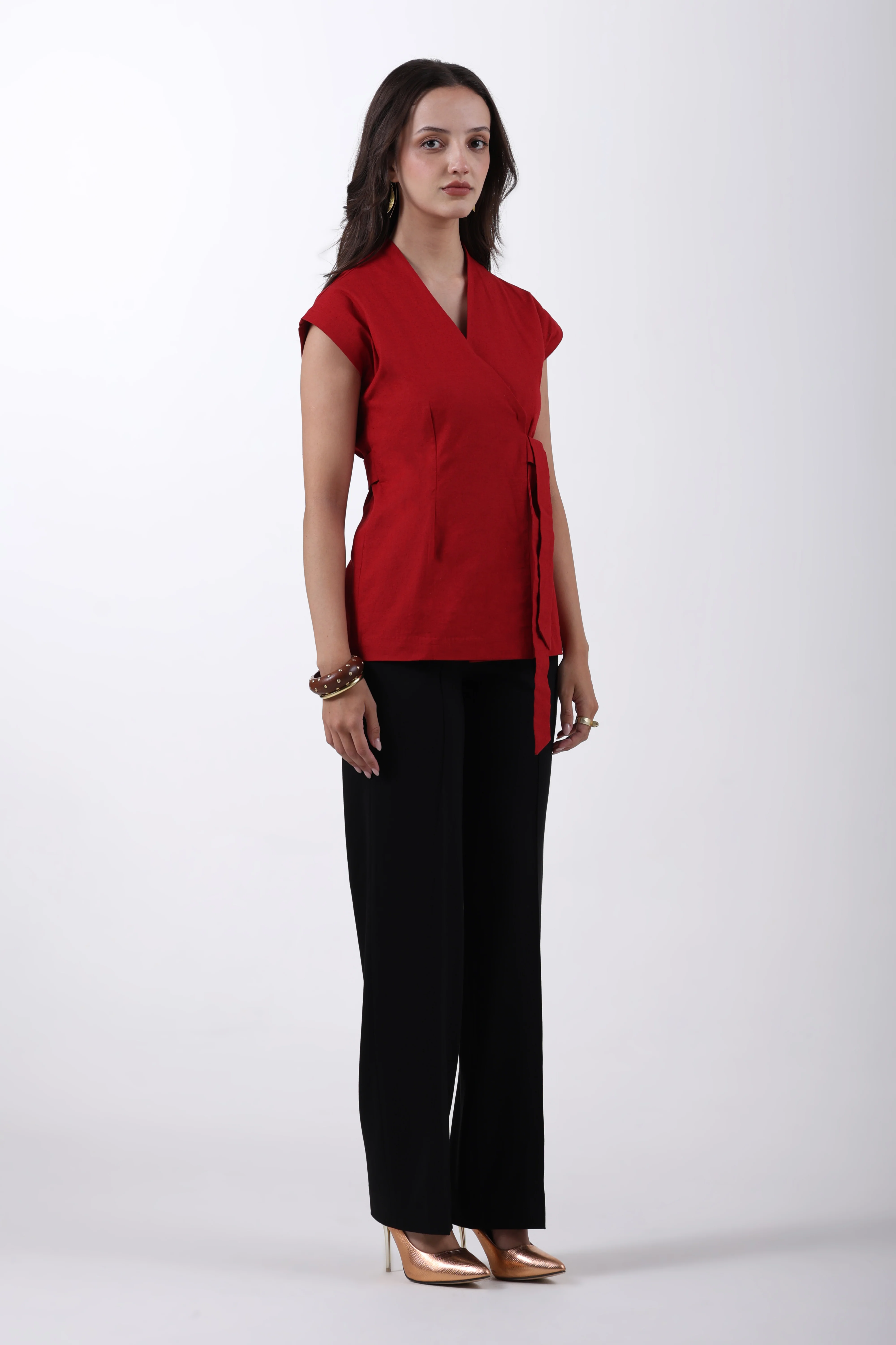 Linen Wrap Style Waistcoat – Red - Image 4