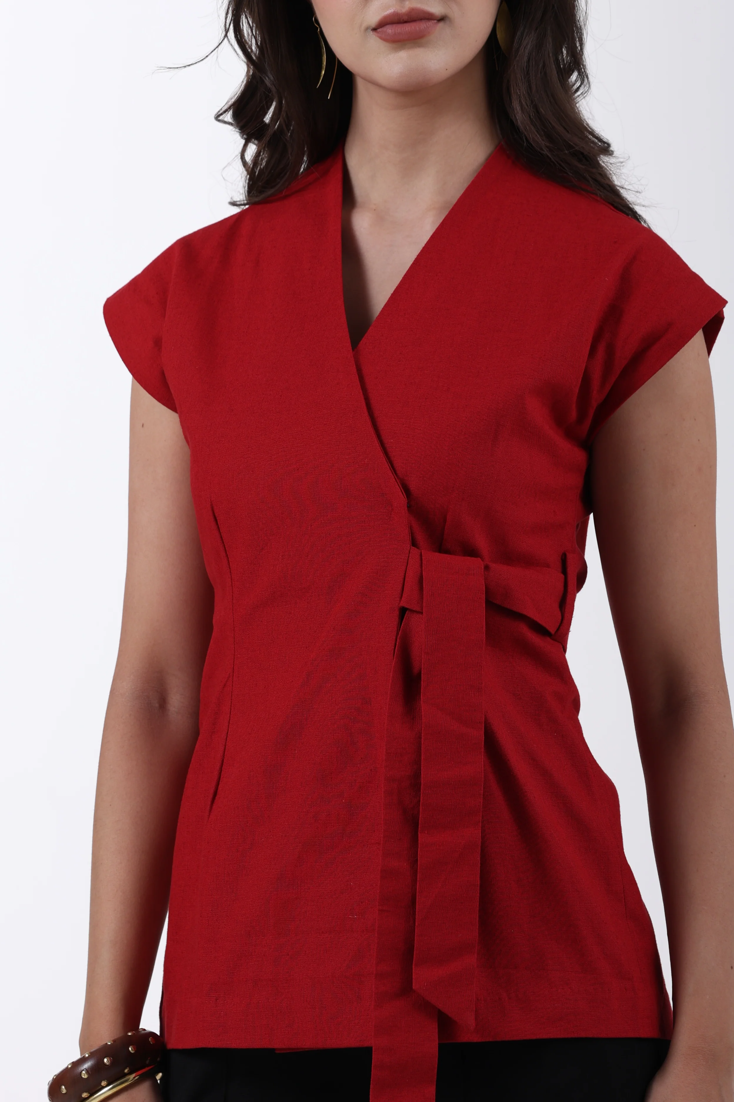 Linen Wrap Style Waistcoat – Red - Image 7