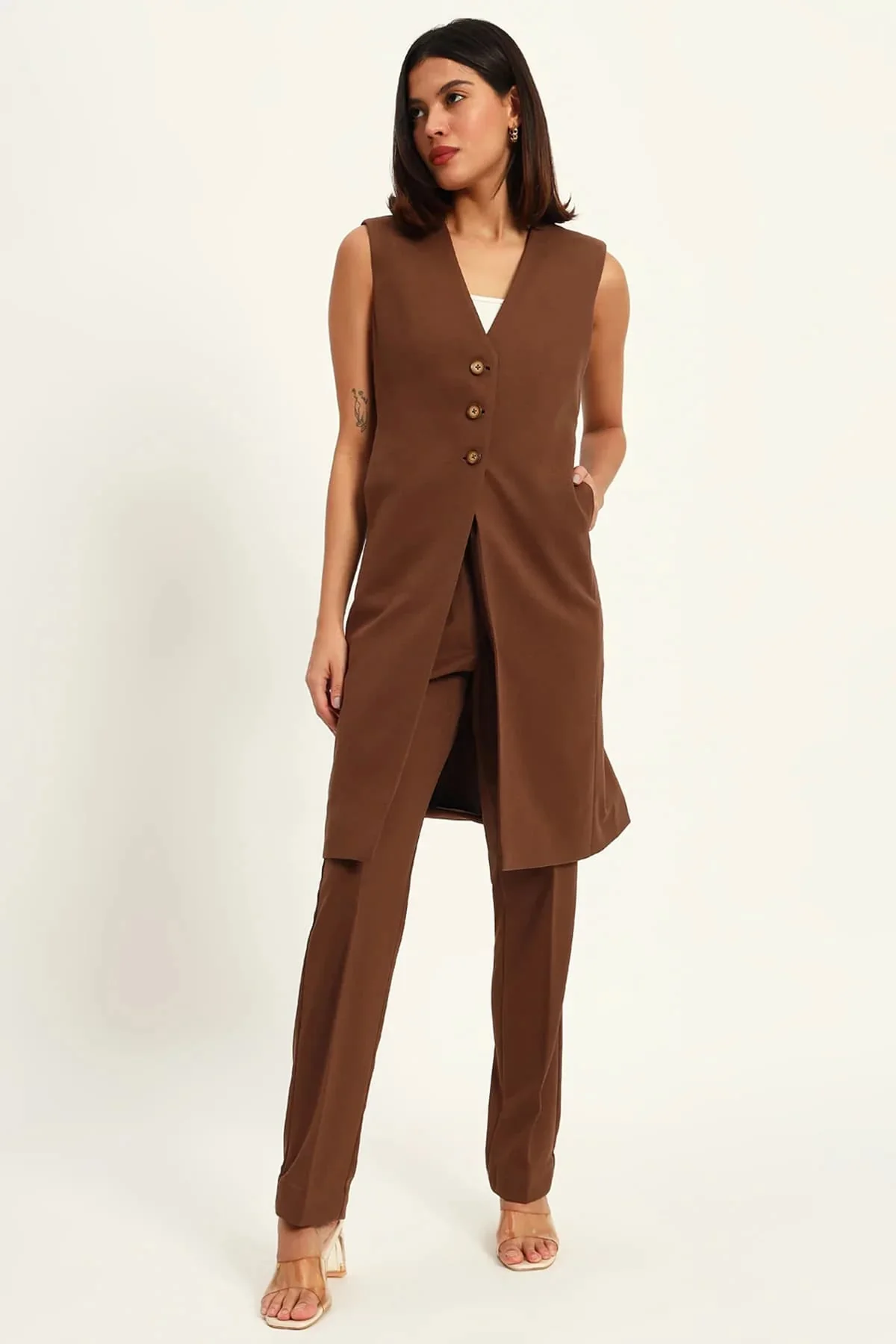 Majestic Longline Blazer Duo Co-ord – Brown
