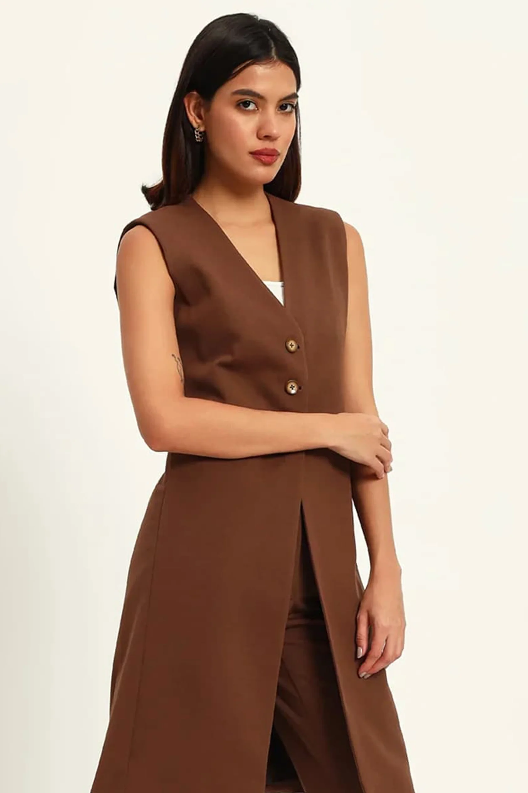 Majestic Longline Blazer Duo Co-ord – Brown - Image 2