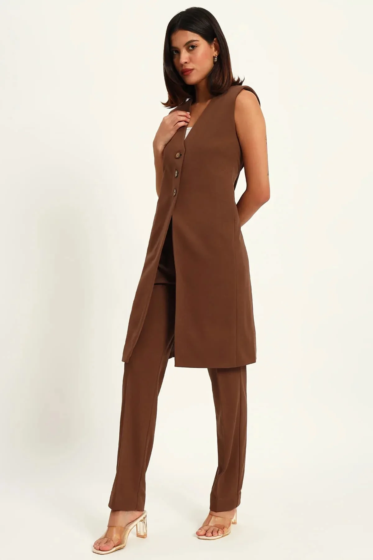 Majestic Longline Blazer Duo Co-ord – Brown - Image 5