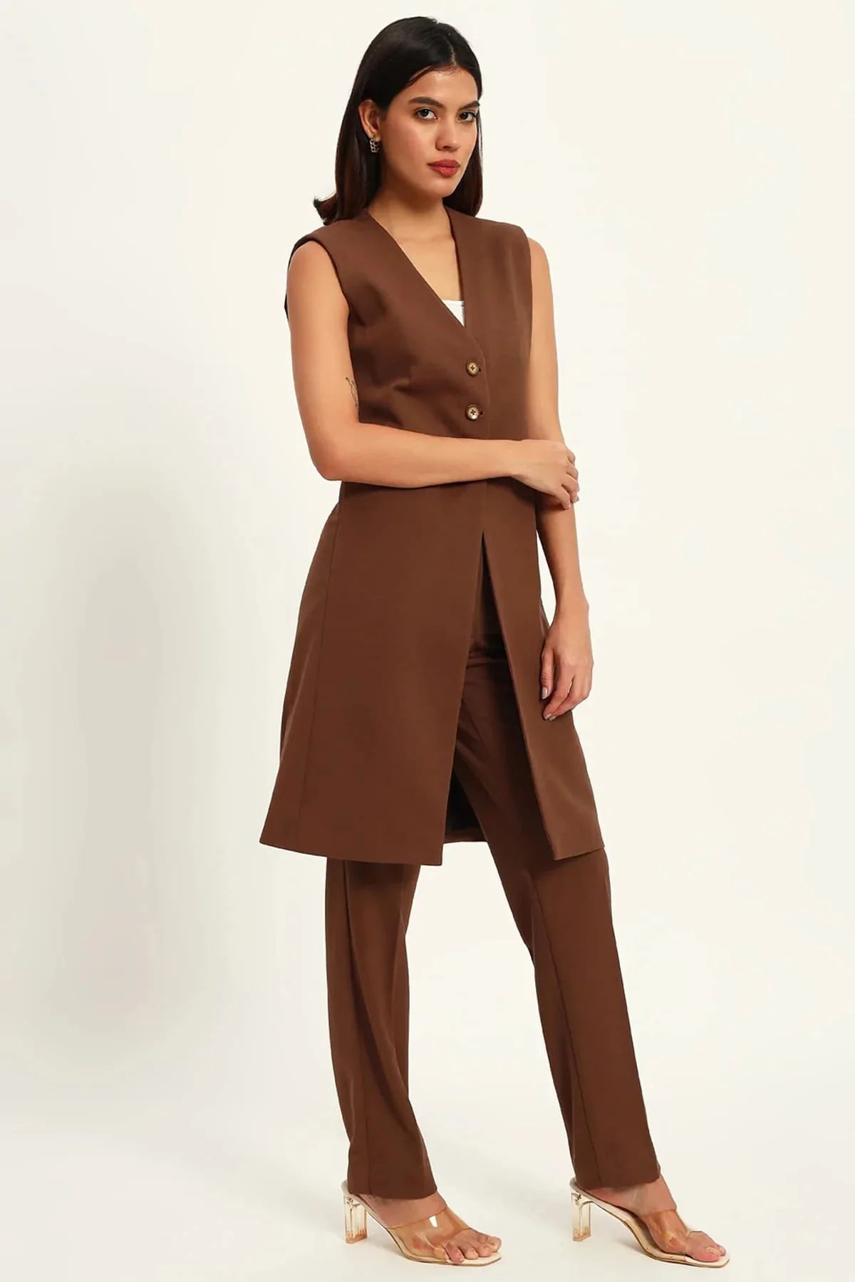 Majestic Longline Blazer Duo Co-ord – Brown - Image 6
