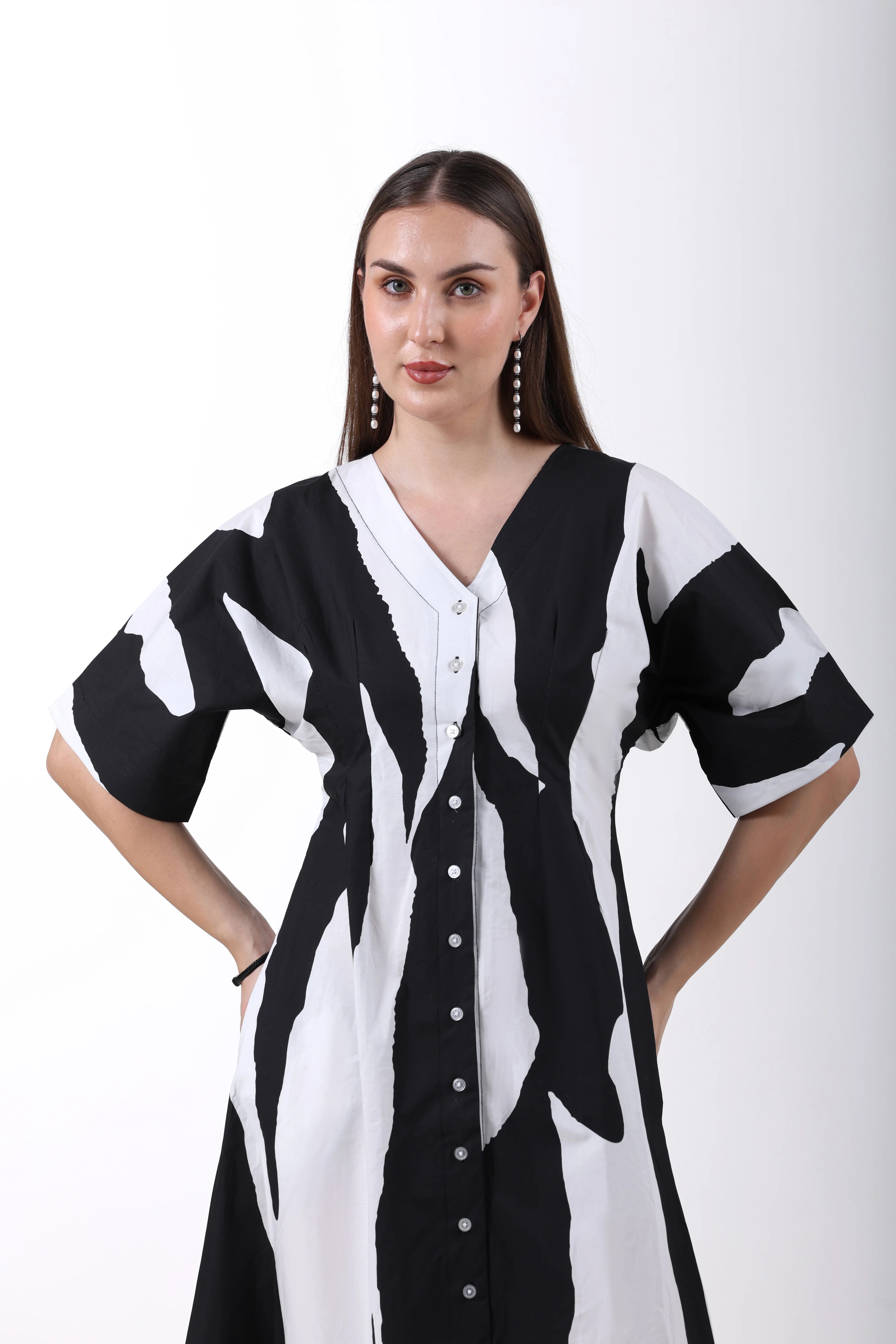 Monochrome Motion Cotton Midi Dress - Image 3