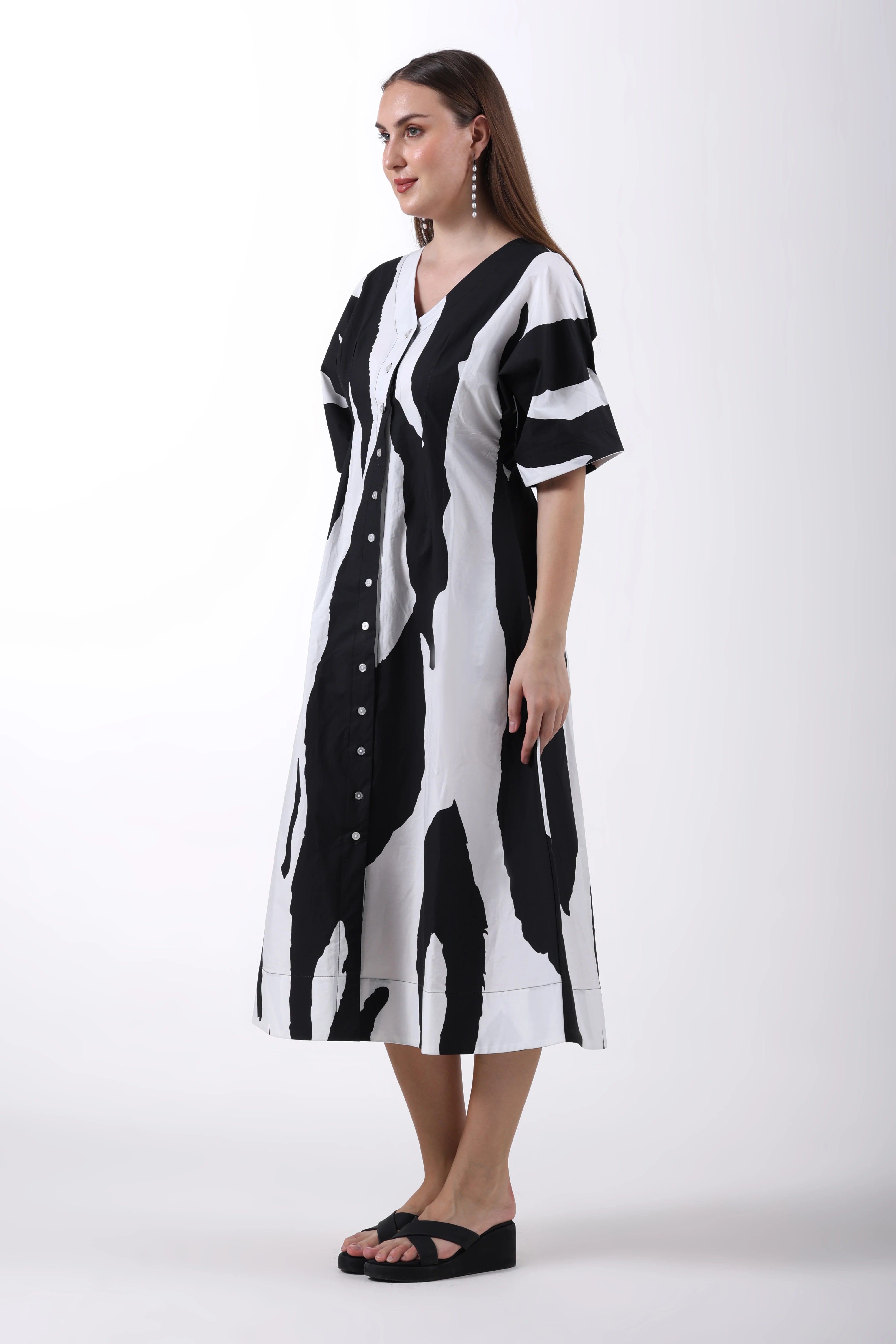 Monochrome Motion Cotton Midi Dress - Image 6