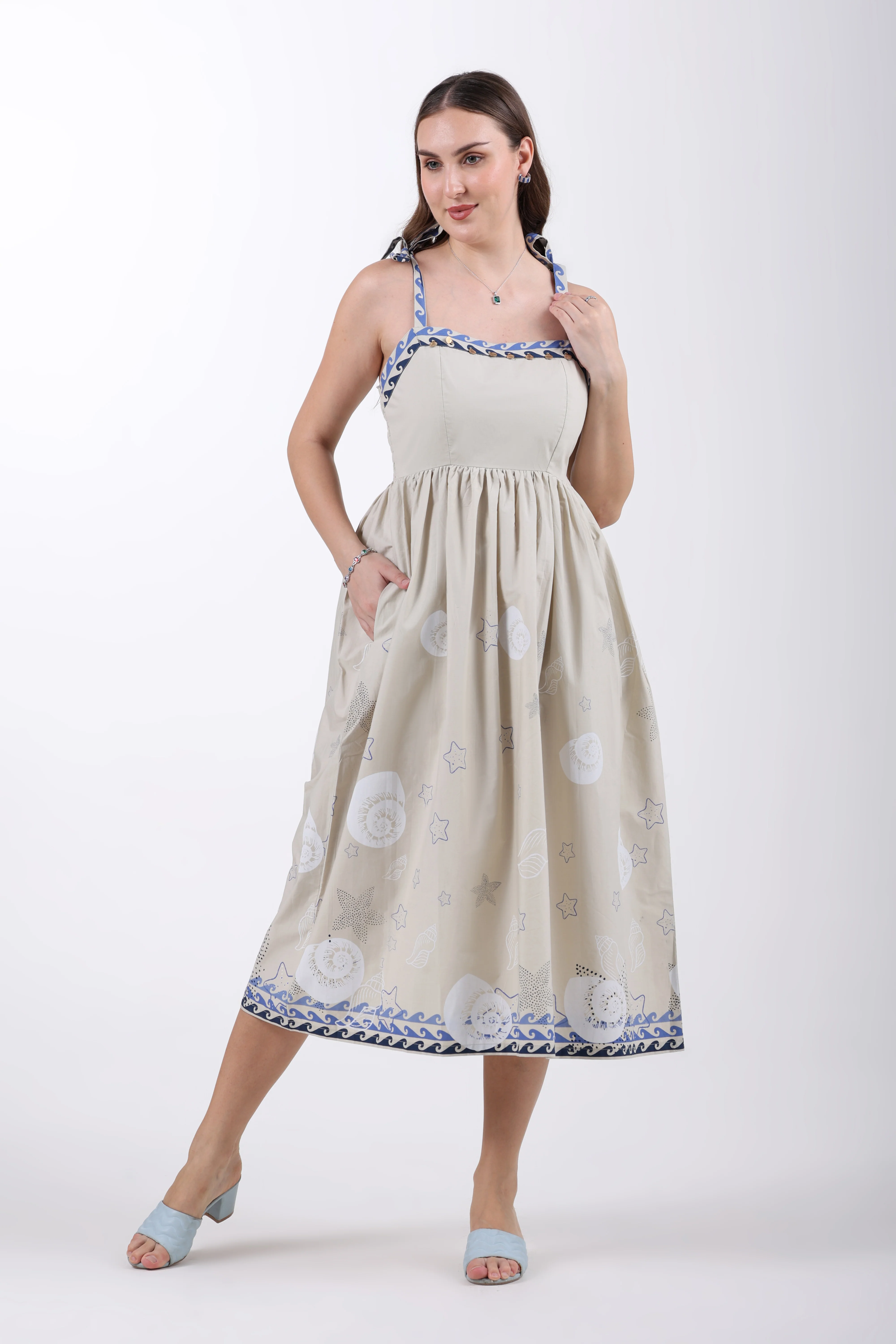 Ocean Breeze Cotton Dress – Sand Print - Image 4