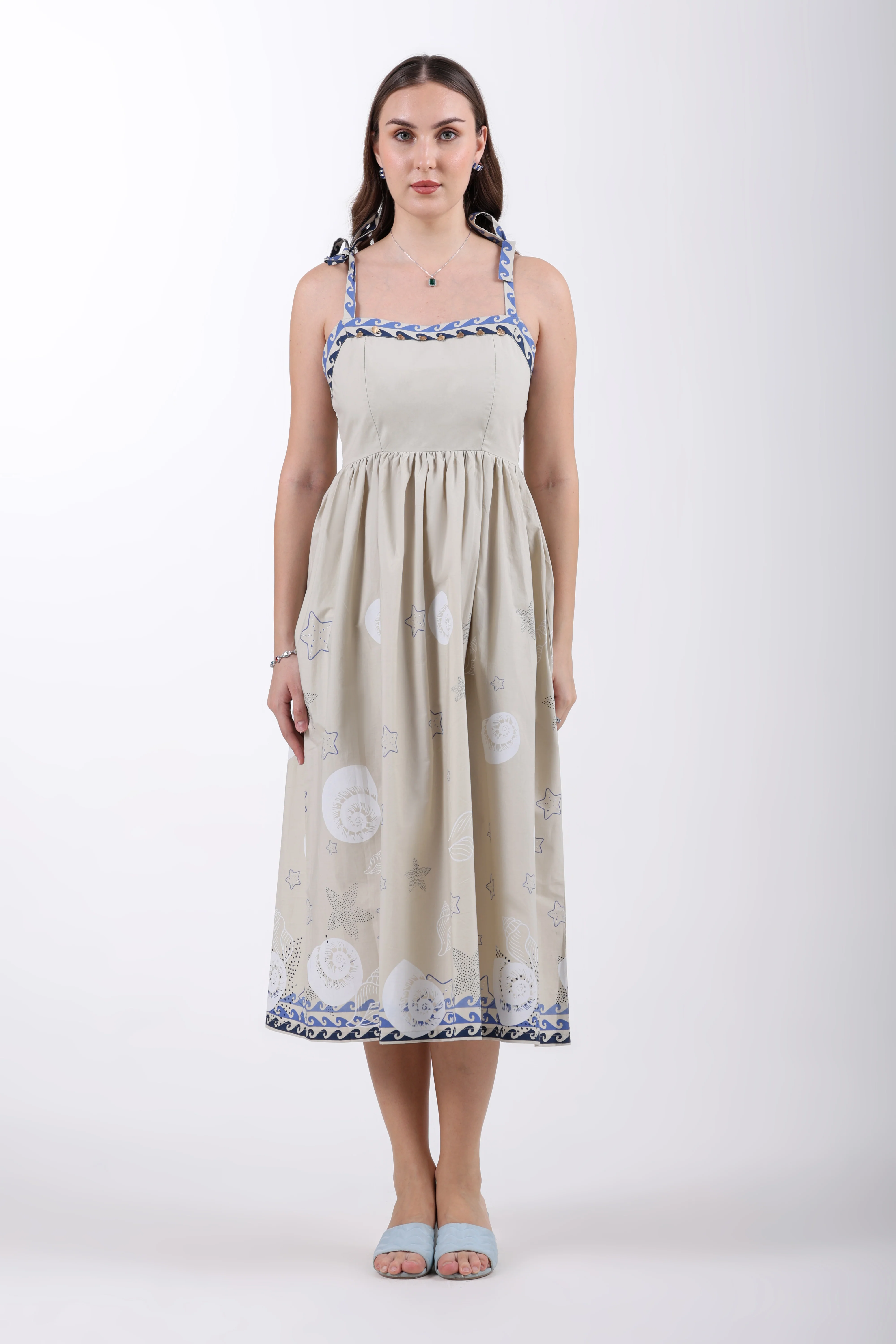 Ocean Breeze Cotton Dress – Sand Print - Image 5