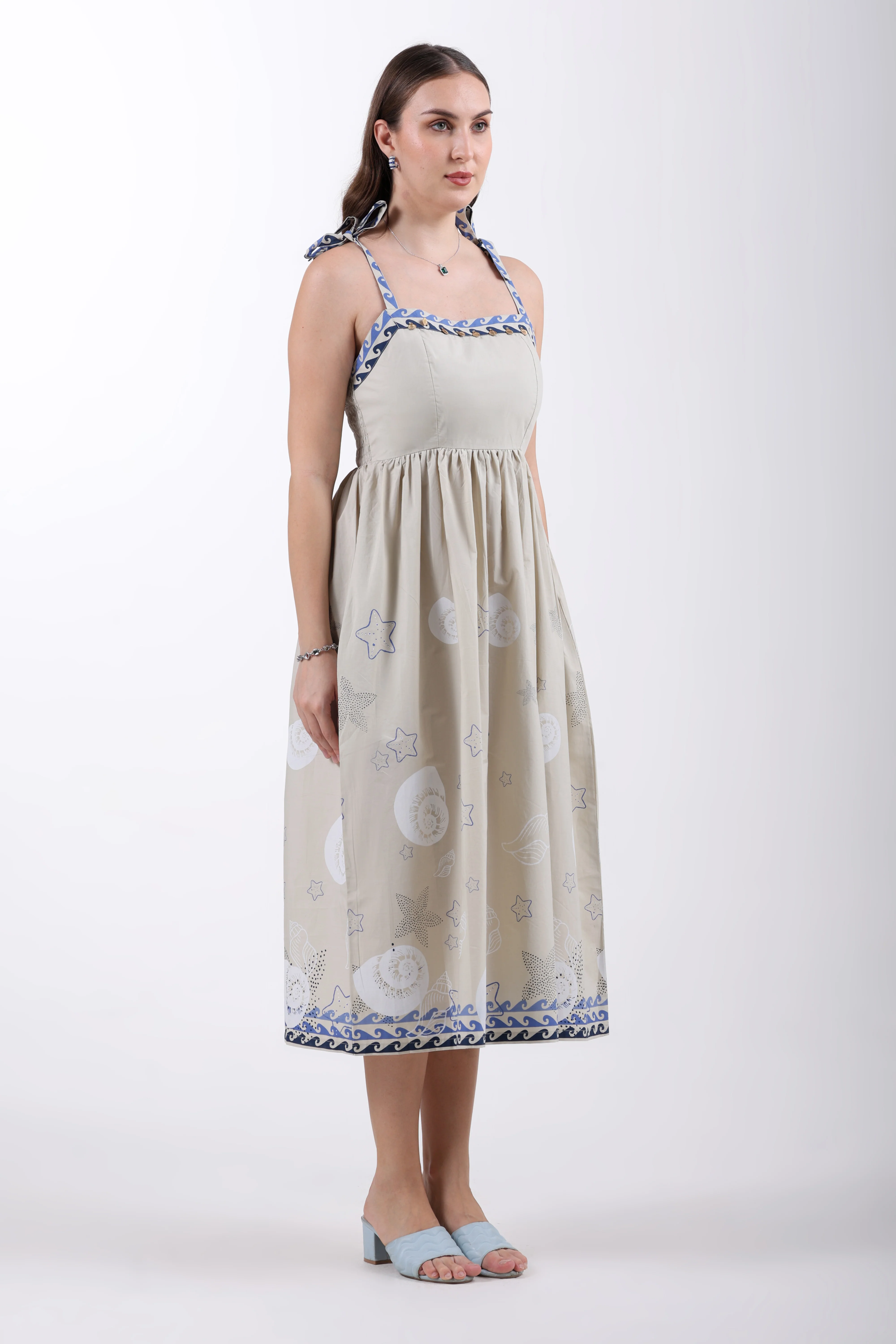 Ocean Breeze Cotton Dress – Sand Print - Image 6