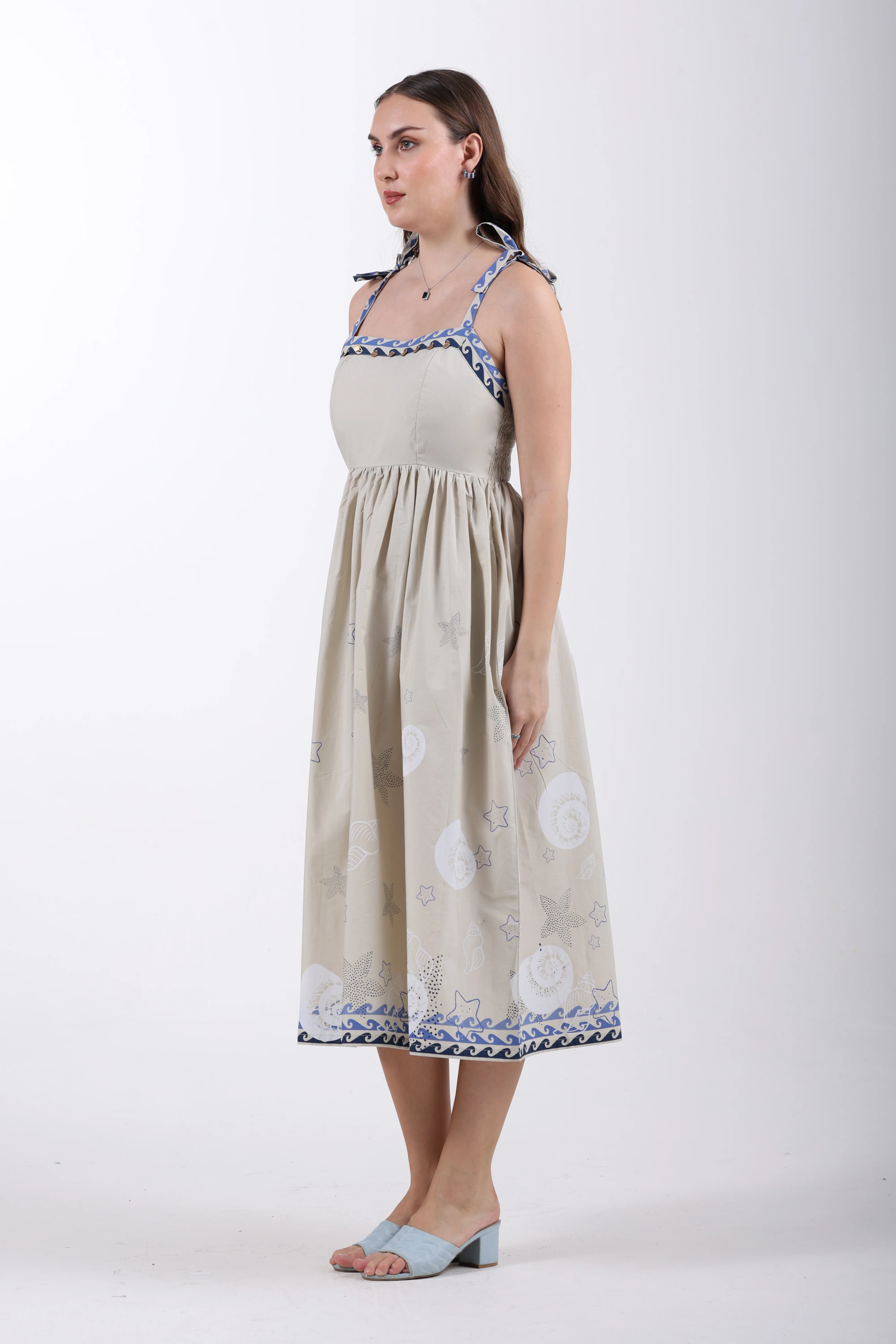 Ocean Breeze Cotton Dress – Sand Print - Image 7