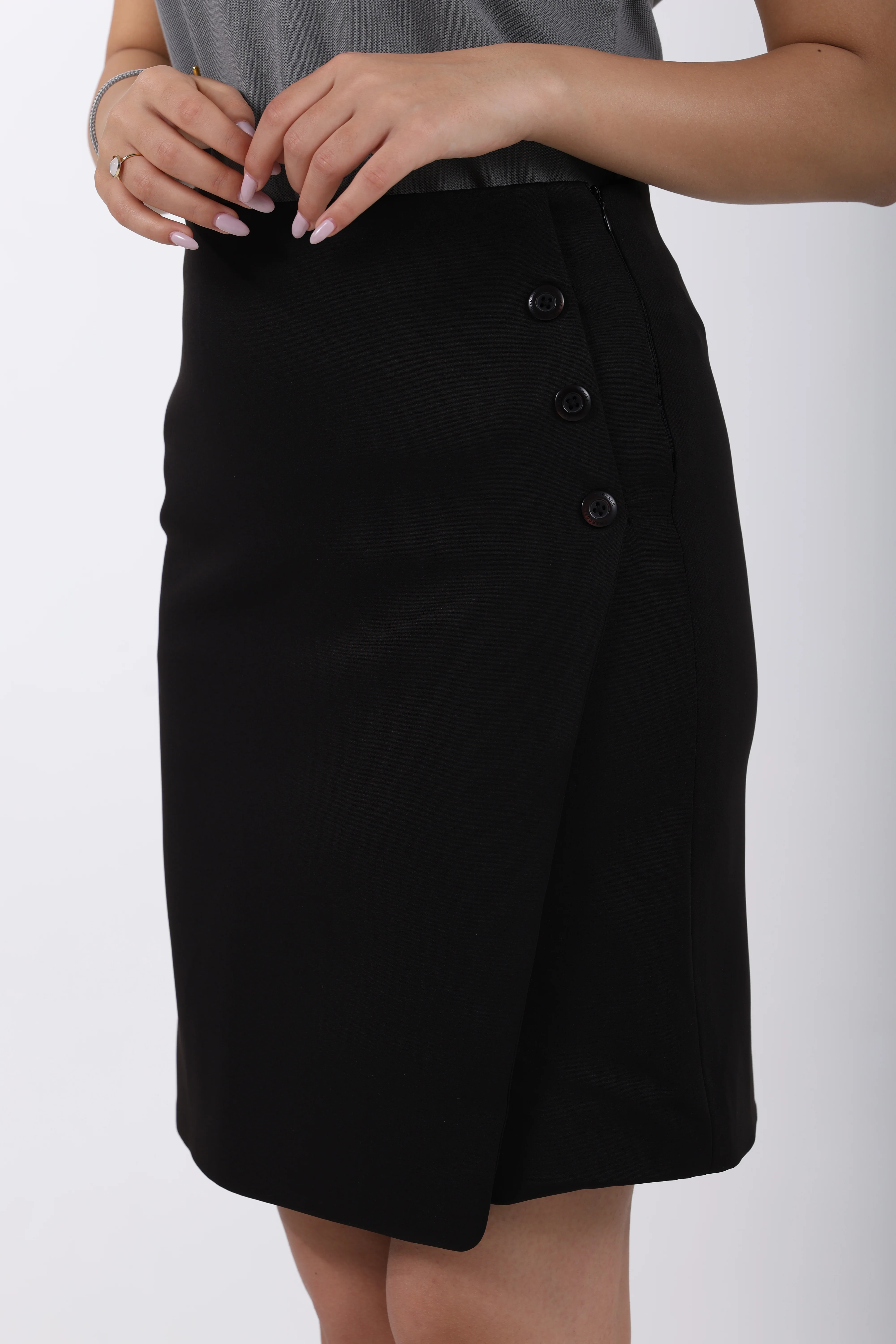 Overlap Style Mini A-Line Skirt – Black - Image 2
