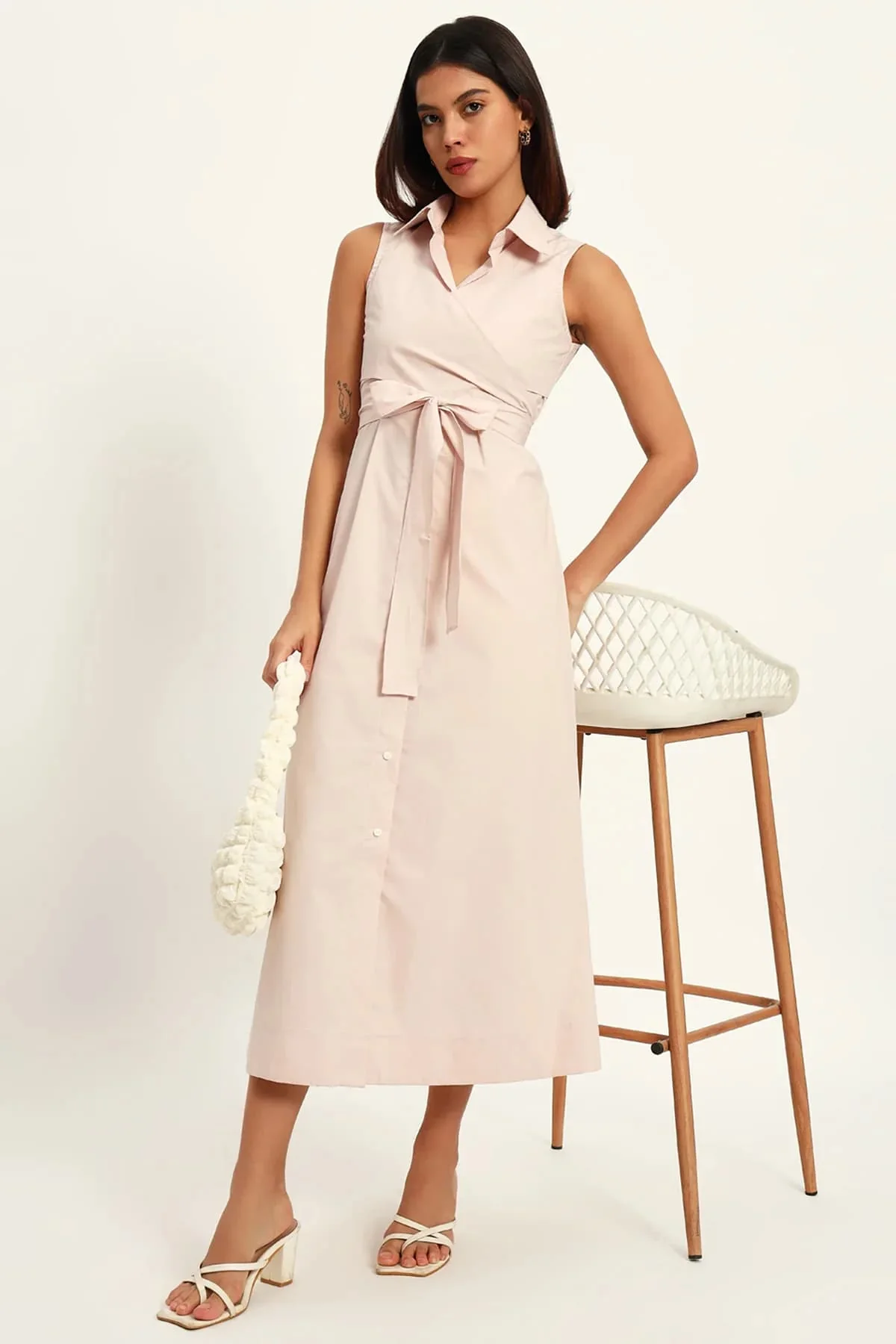Pearl Charm A-Line Wrap Dress – Pearl White - Image 5