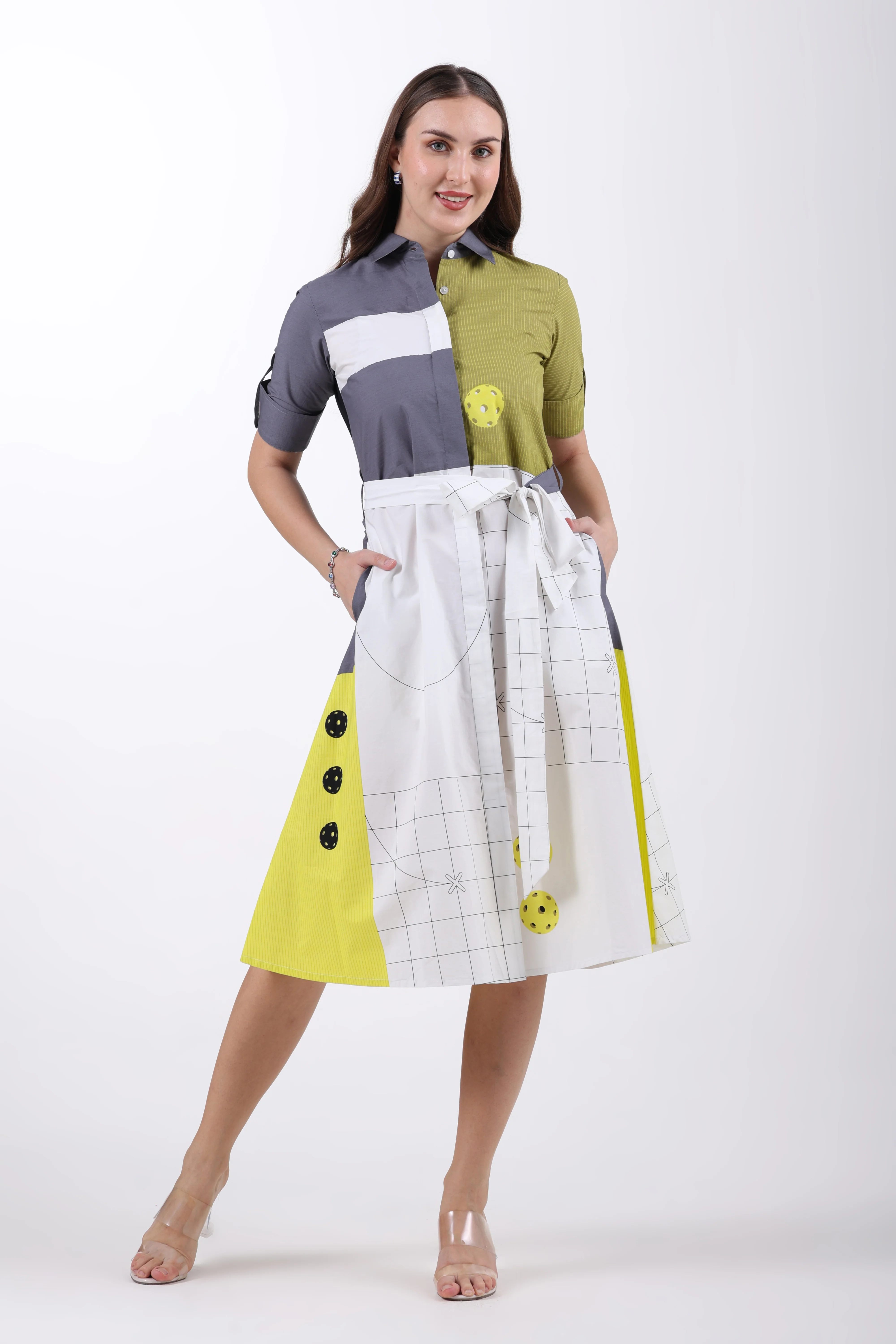 The Pickleball Edit Cotton Shirt Dress – Green - Image 4