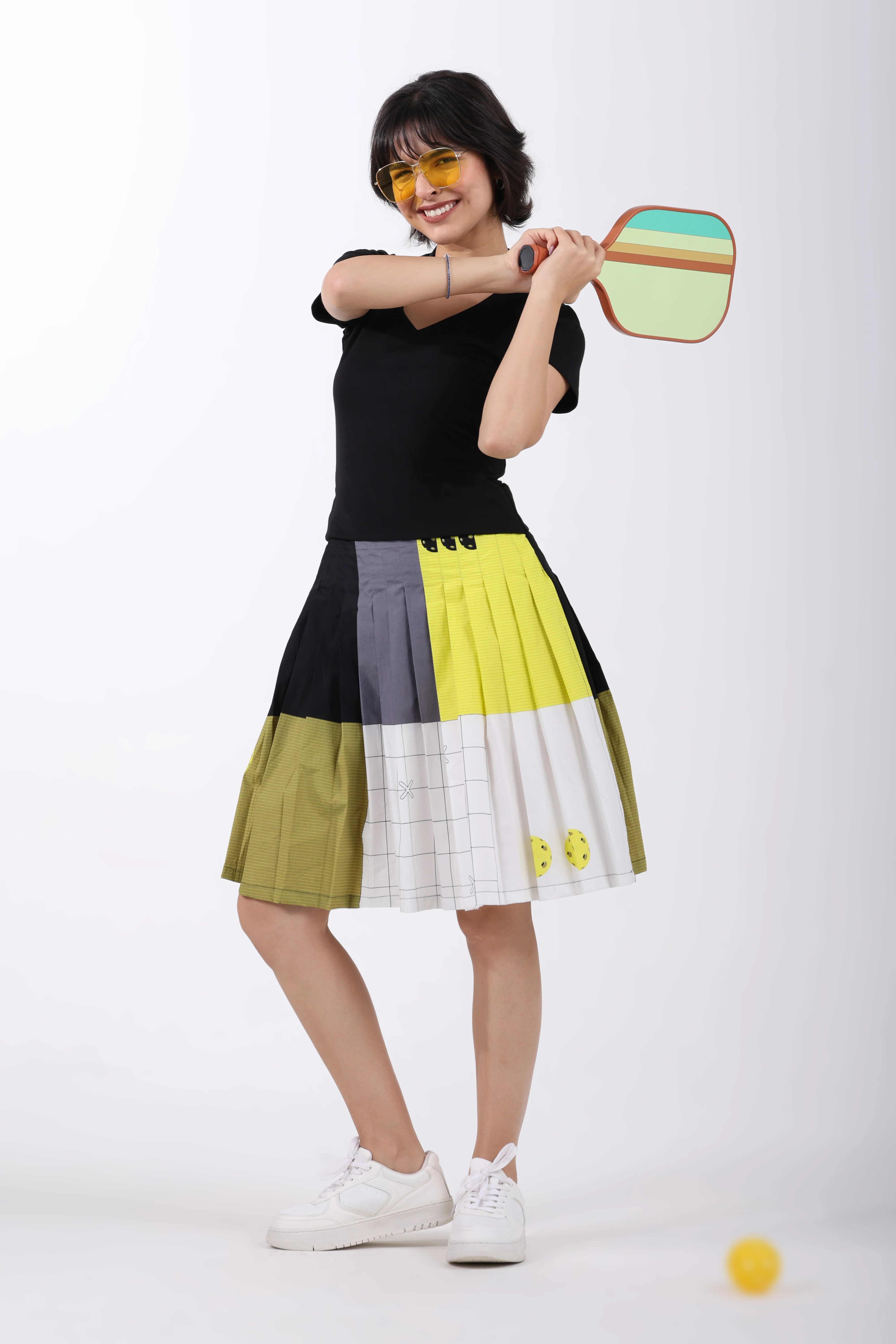 Pickleball Pleat Cotton Midi Dress – Green - Image 2