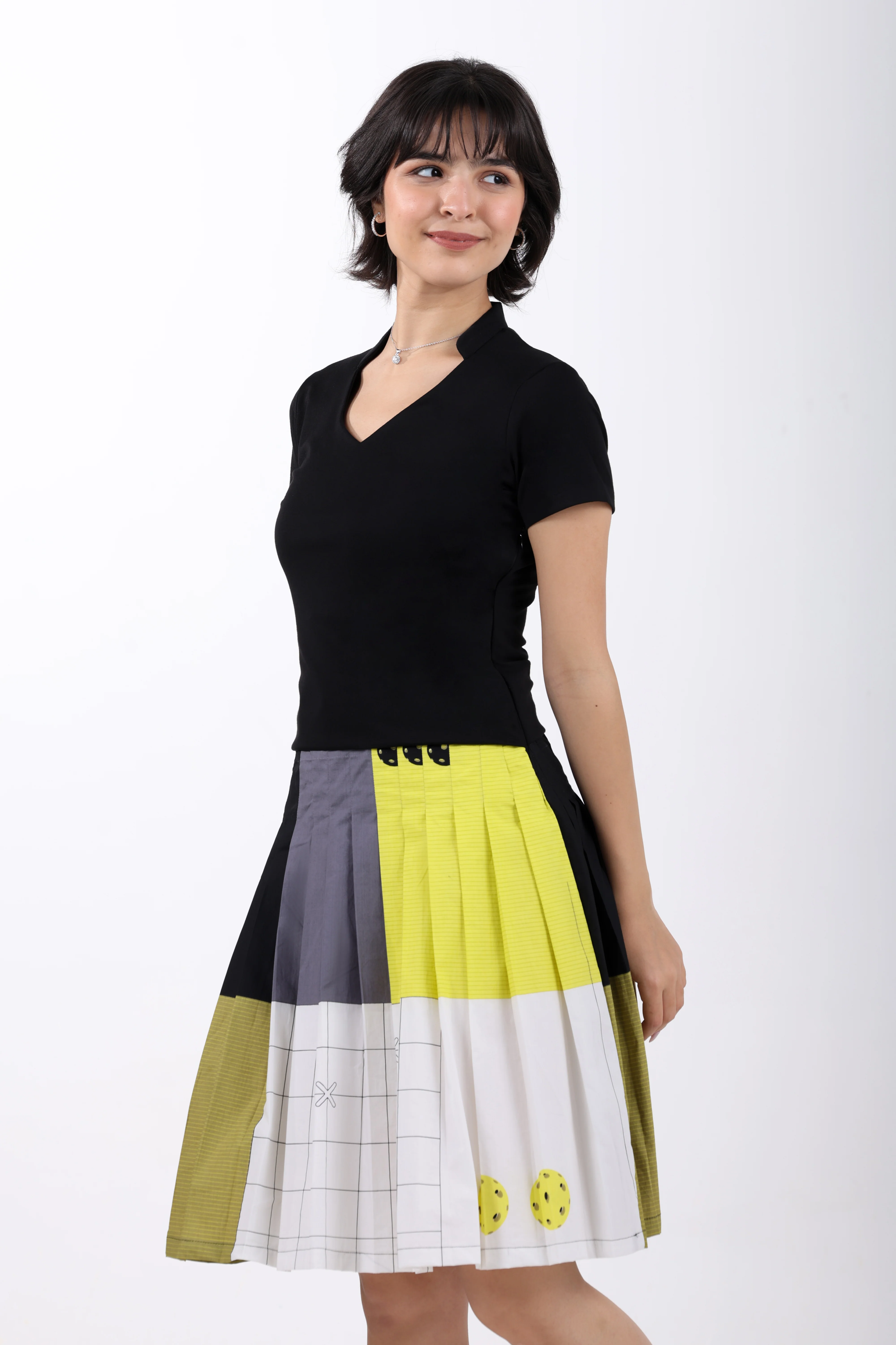 Pickleball Pleat Cotton Midi Dress – Green - Image 3