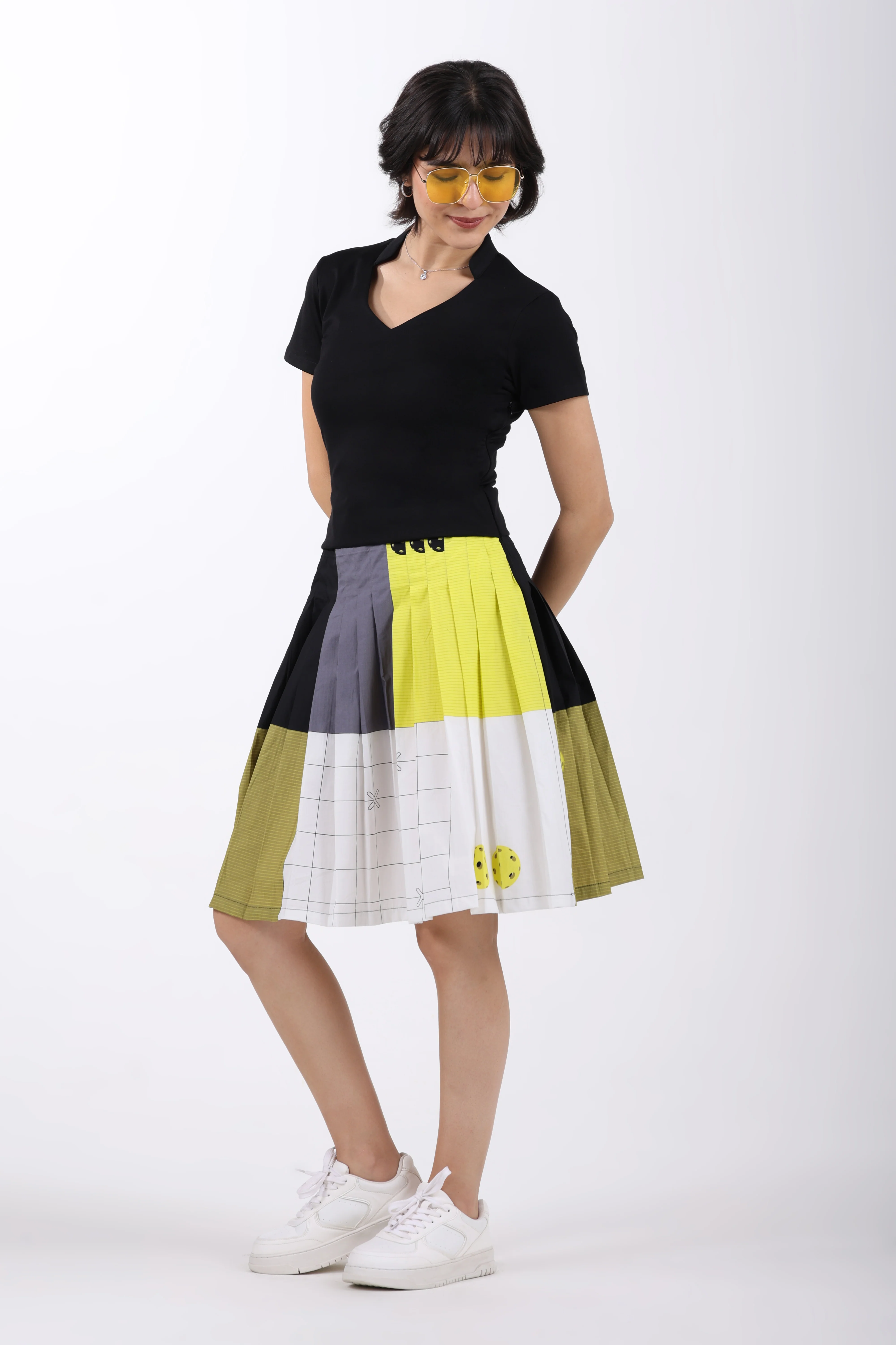 Pickleball Pleat Cotton Midi Dress – Green - Image 4