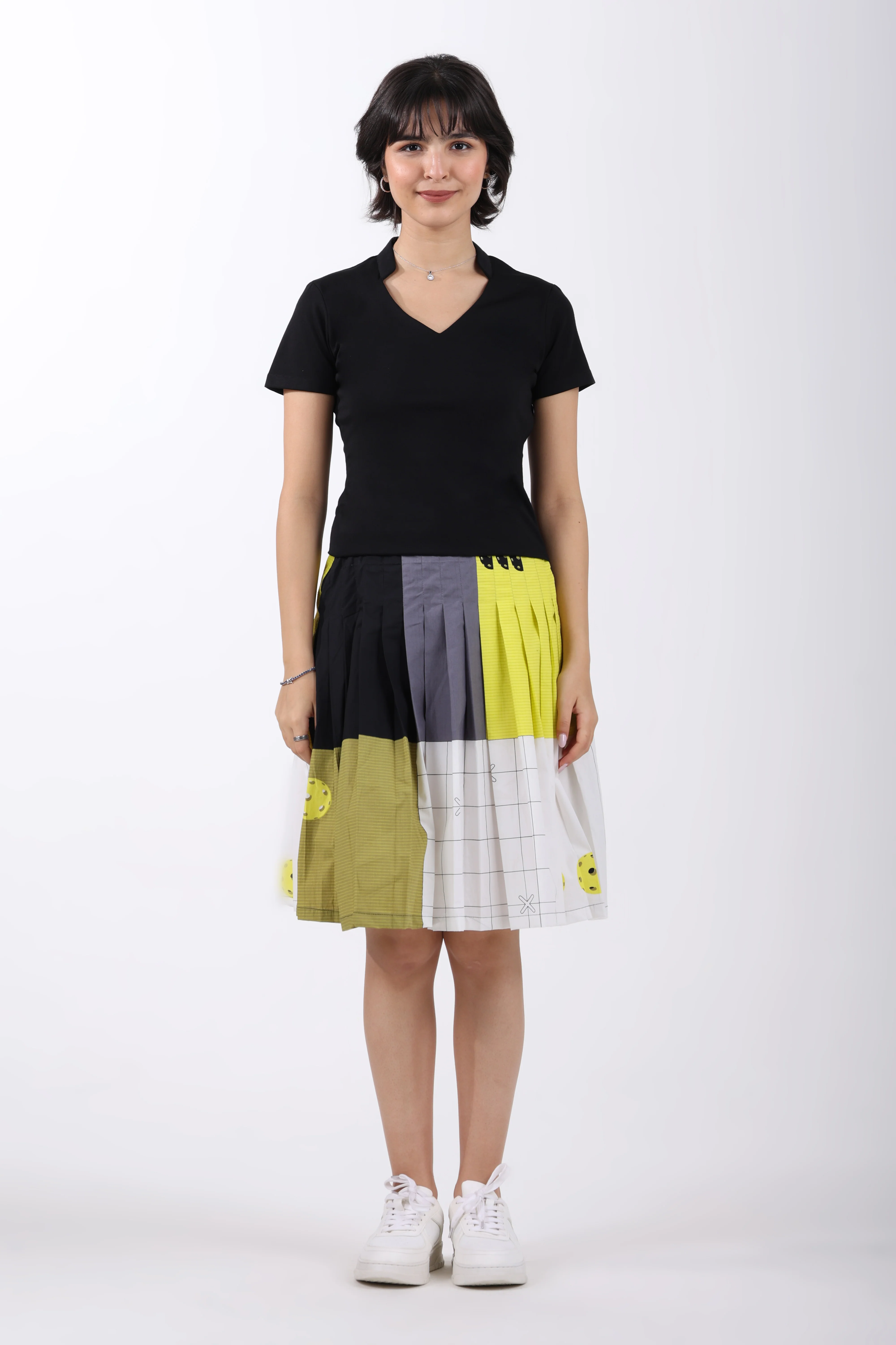 Pickleball Pleat Cotton Midi Dress – Green - Image 5
