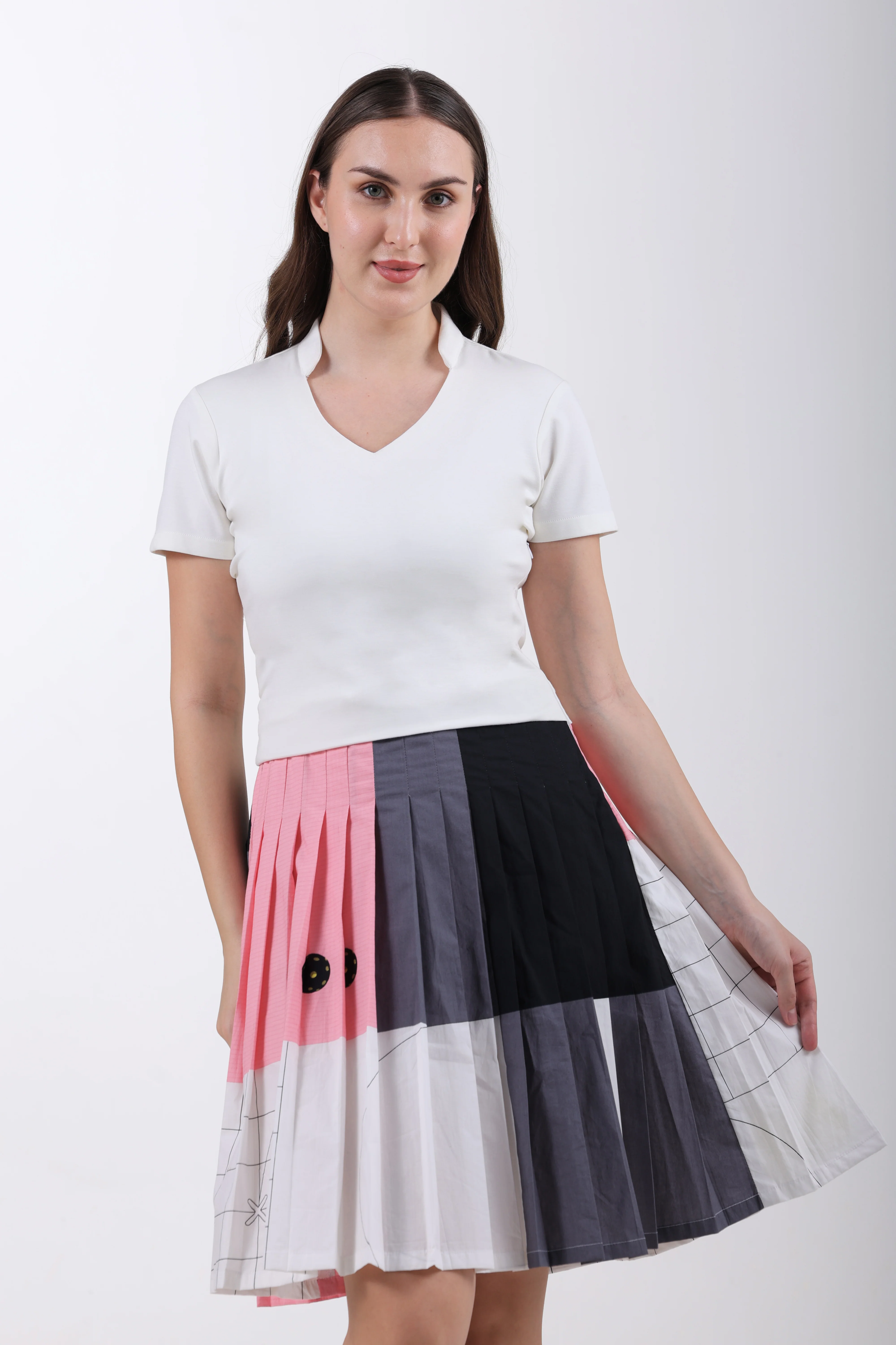 Pickleball Pleat Cotton Midi Dress – Pink - Image 3