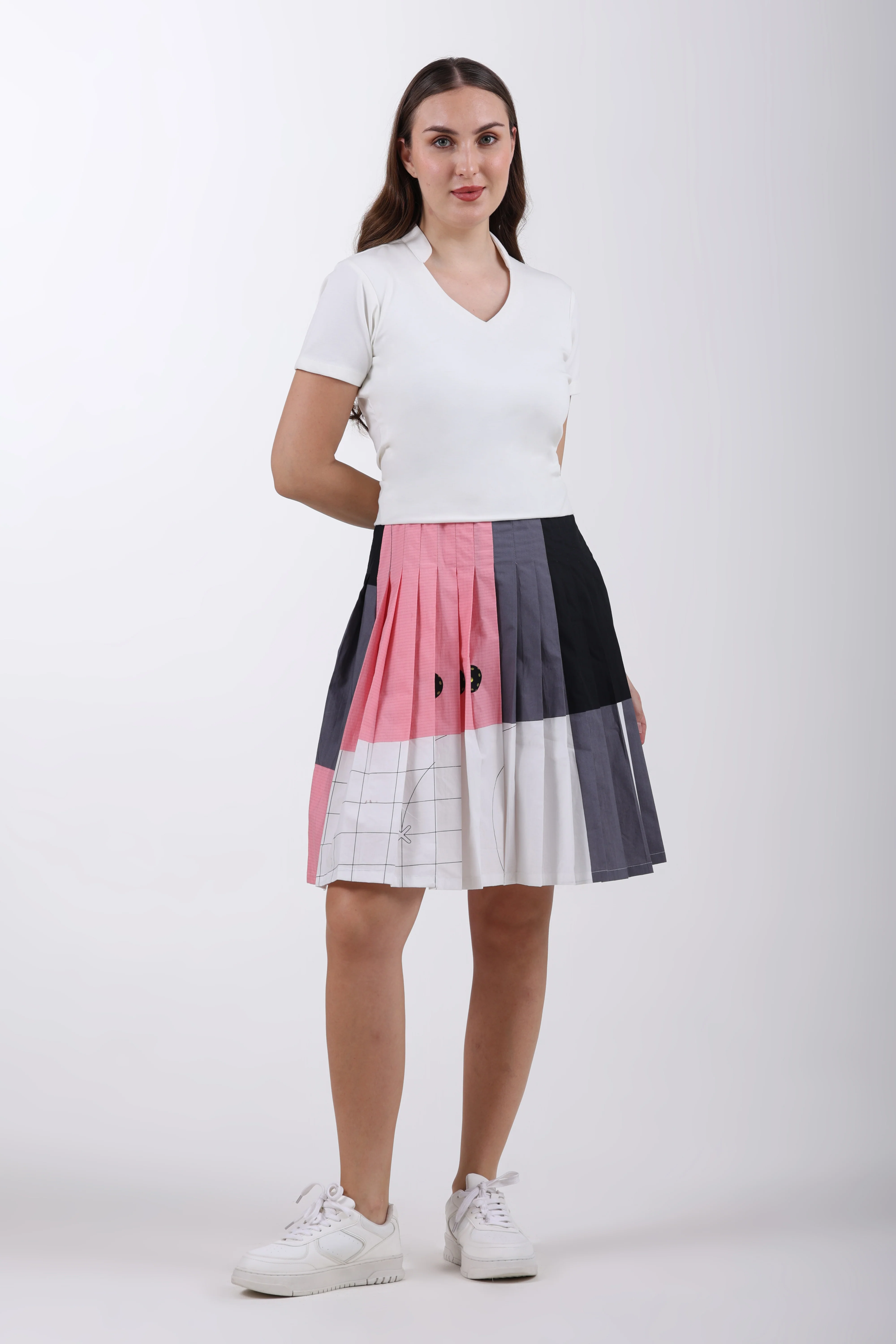 Pickleball Pleat Cotton Midi Dress – Pink - Image 4
