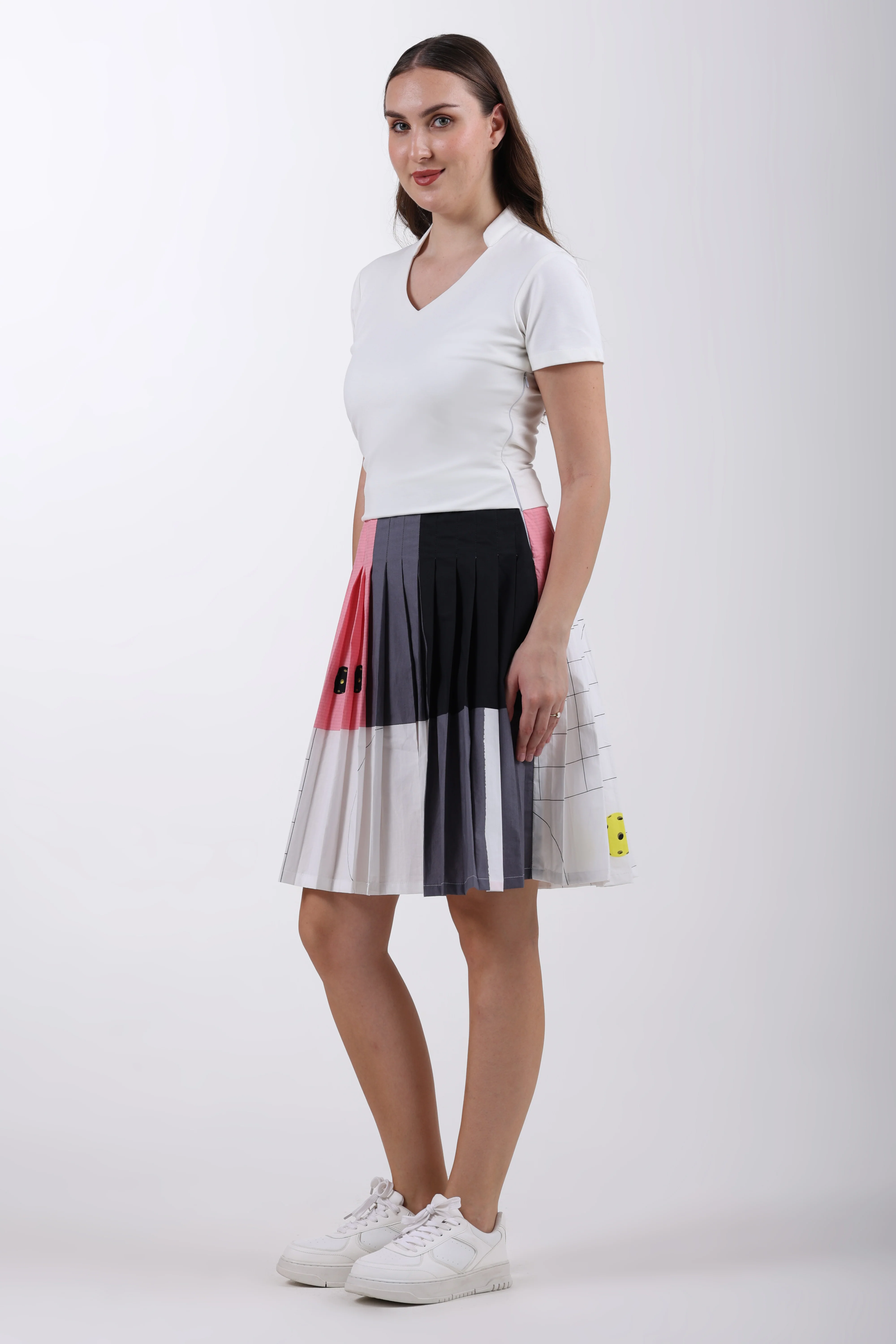 Pickleball Pleat Cotton Midi Dress – Pink - Image 6