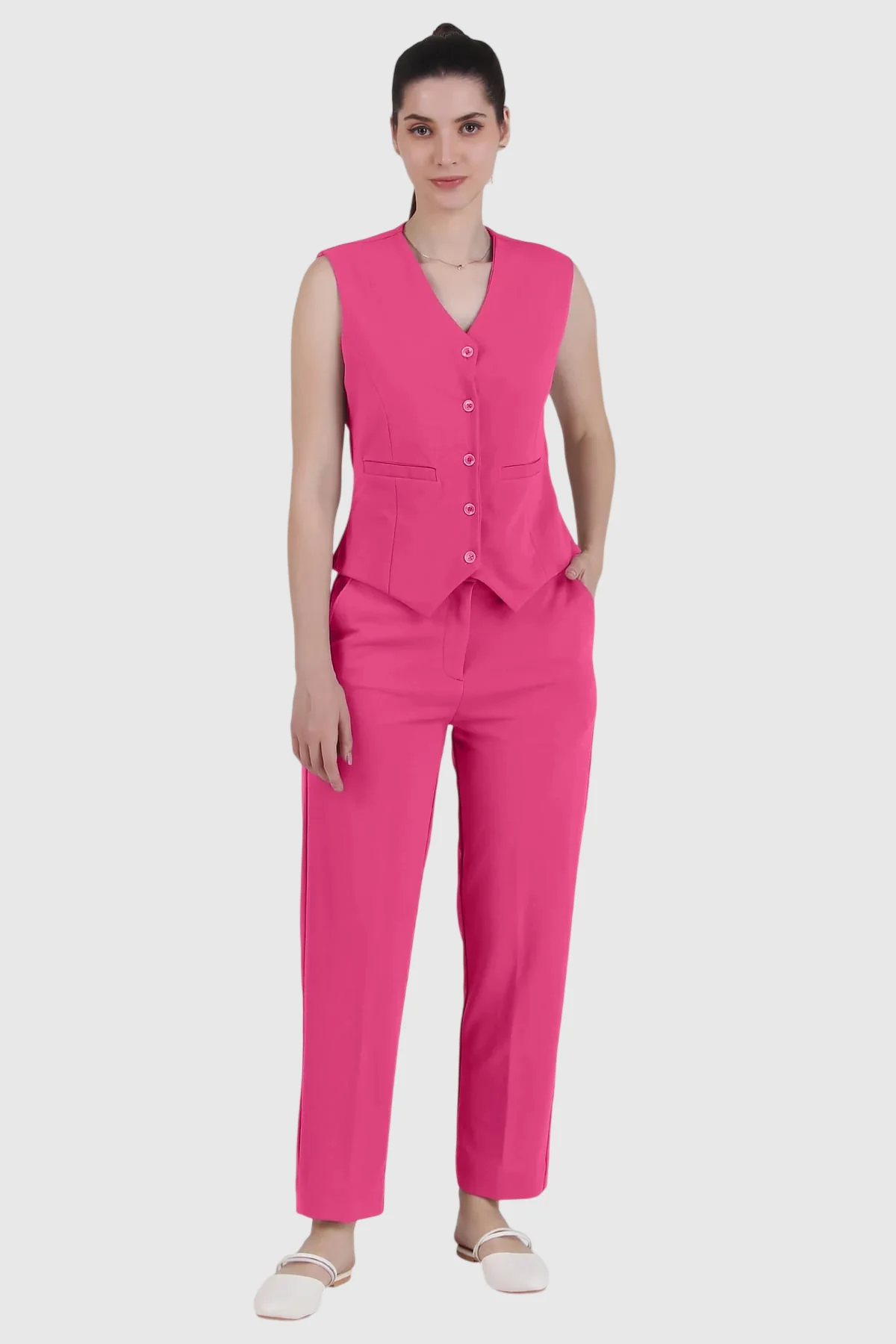 Waistcoat and Trousers Co-ord Set – Pink - Image 4