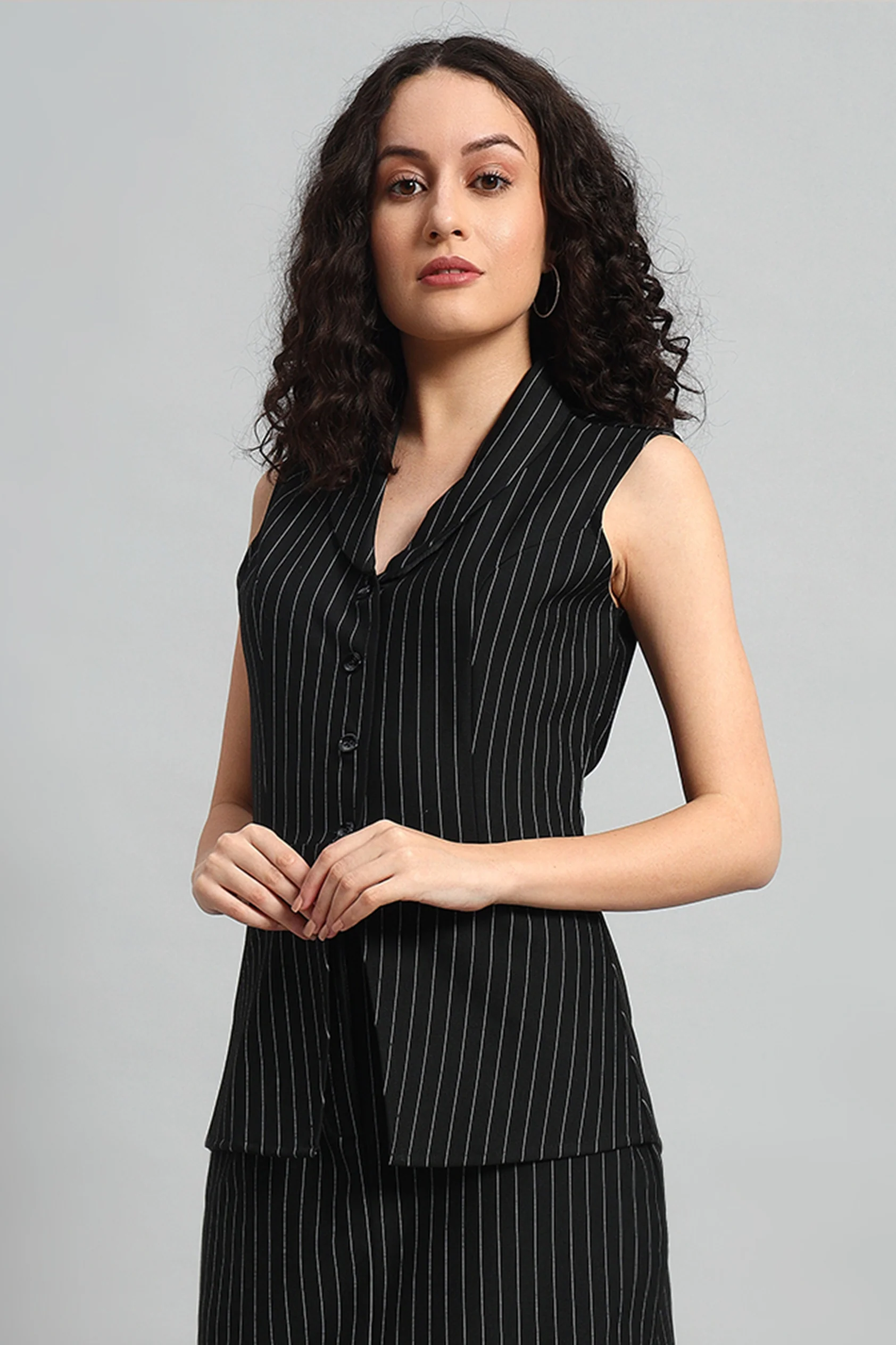 Pinstripe Precision Vest and Skirt Co-ord – Black Pinstripe - Image 2