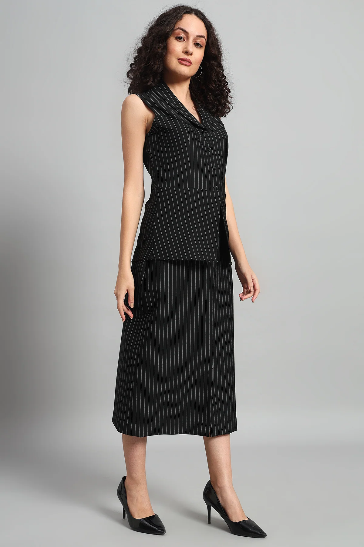 Pinstripe Precision Vest and Skirt Co-ord – Black Pinstripe - Image 5