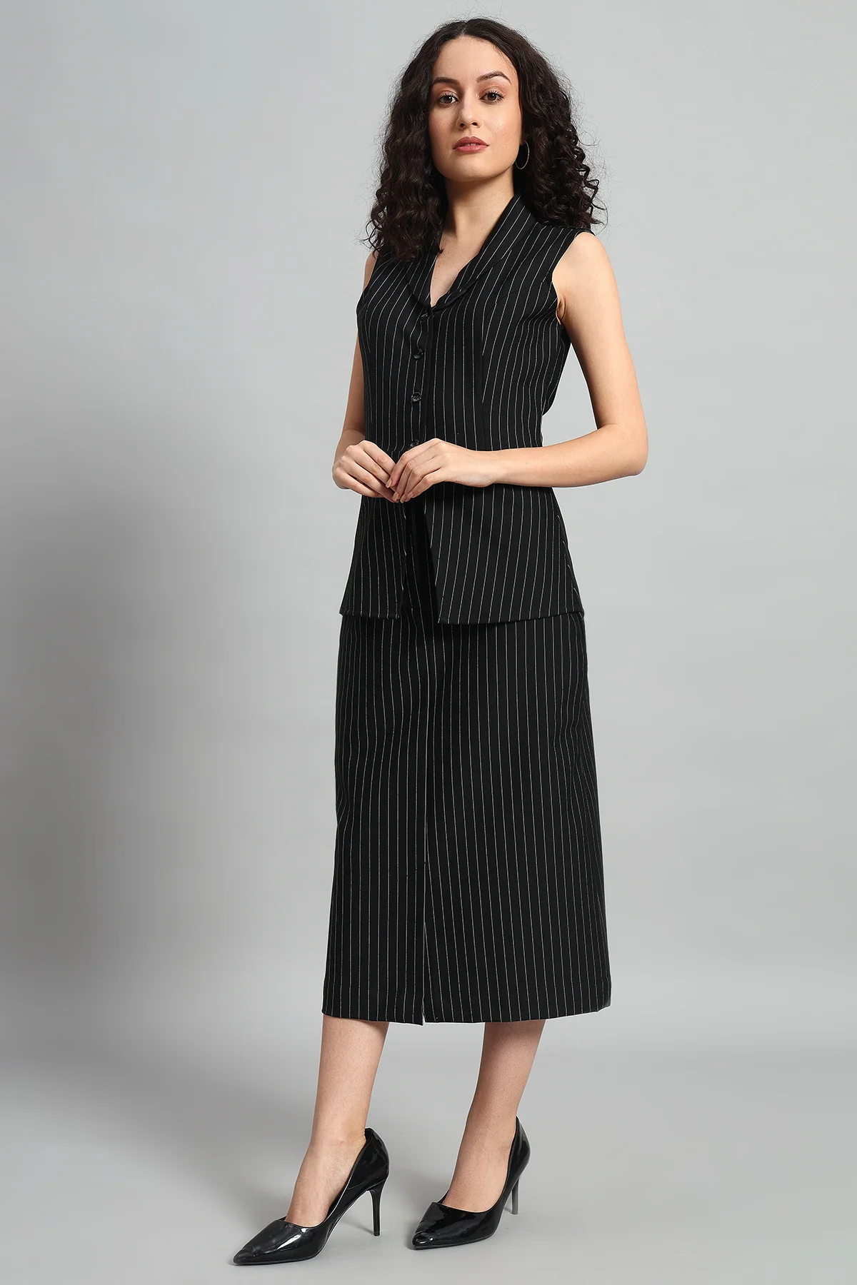 Pinstripe Precision Vest and Skirt Co-ord – Black Pinstripe - Image 6
