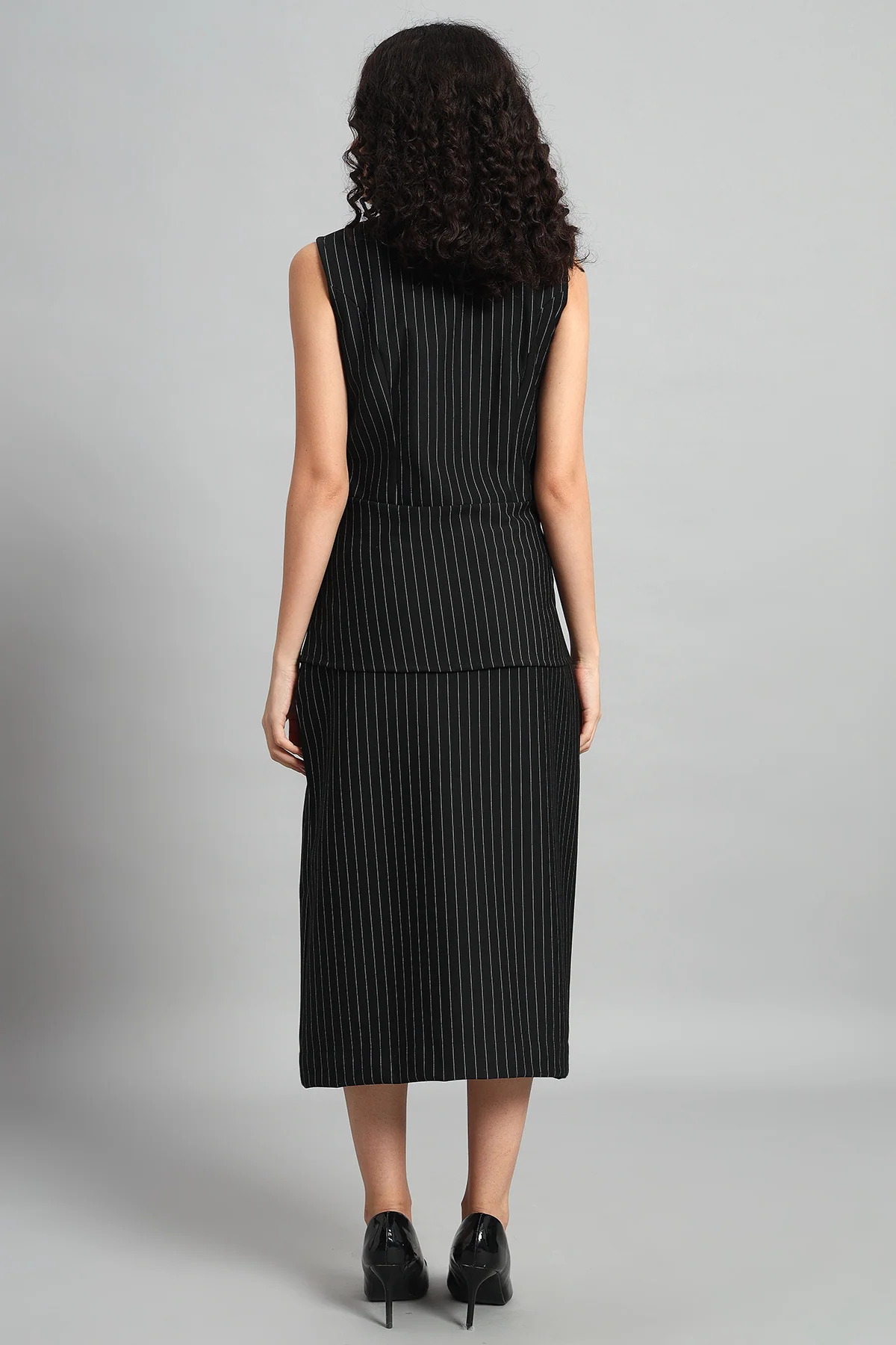 Pinstripe Precision Vest and Skirt Co-ord – Black Pinstripe - Image 7