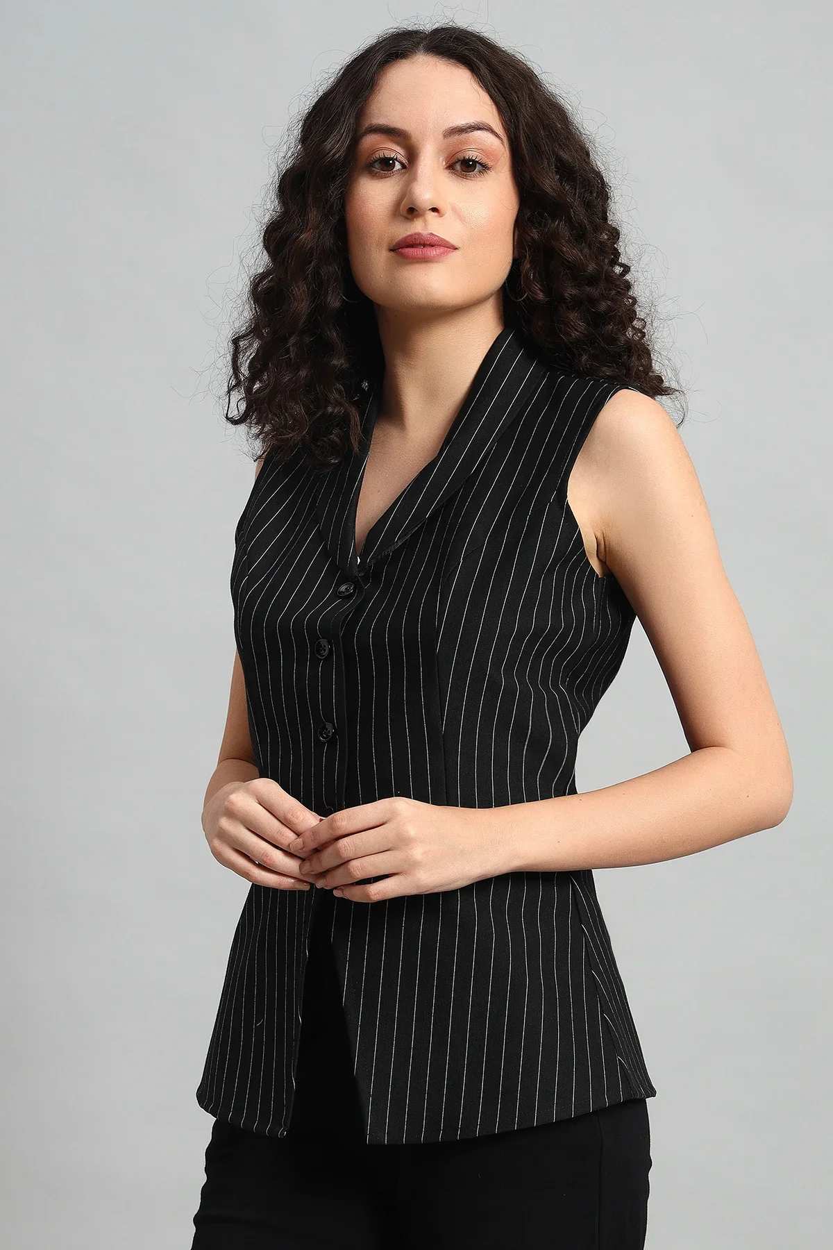 Pinstripe Shawl Collar Waistcoat – Black